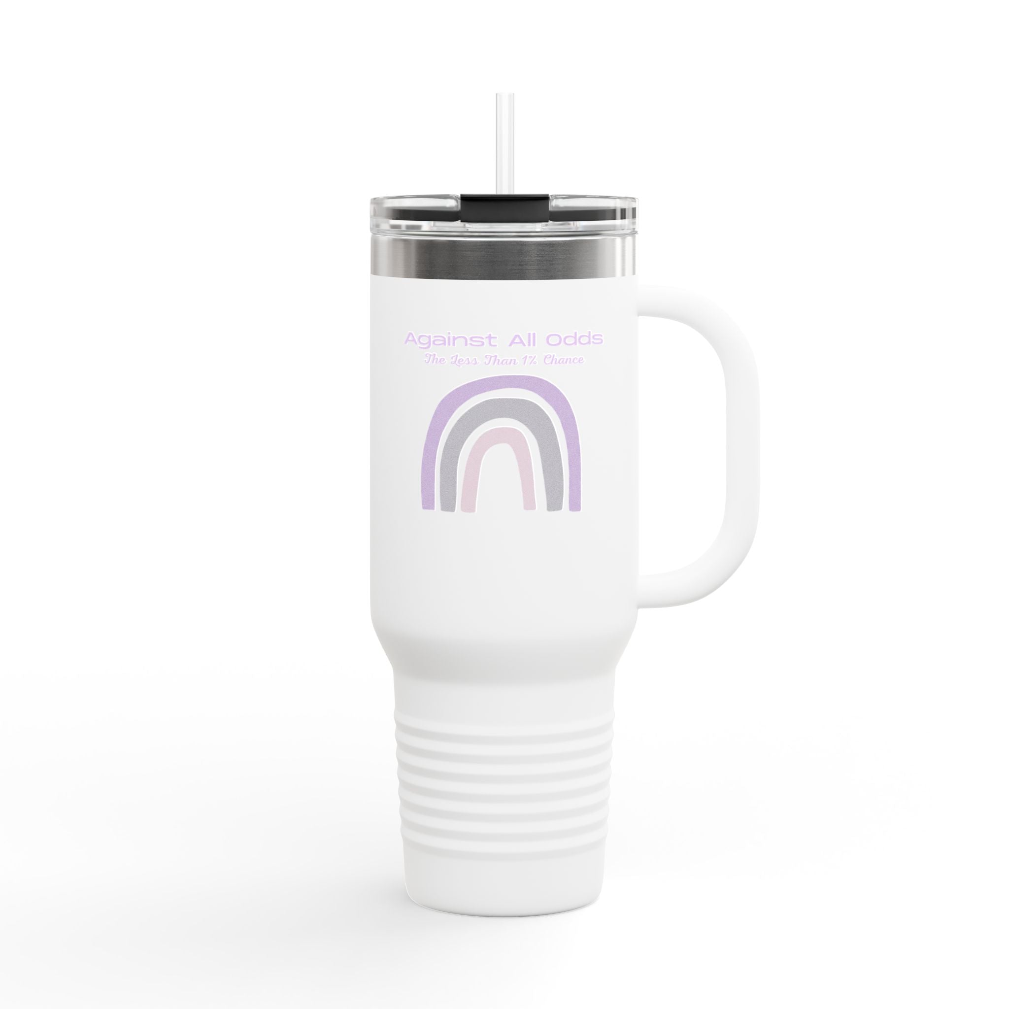 40oz Insulated Travel Mug — Pastel Rainbow "Against All Odds: The Less Than 1% Chance" Design