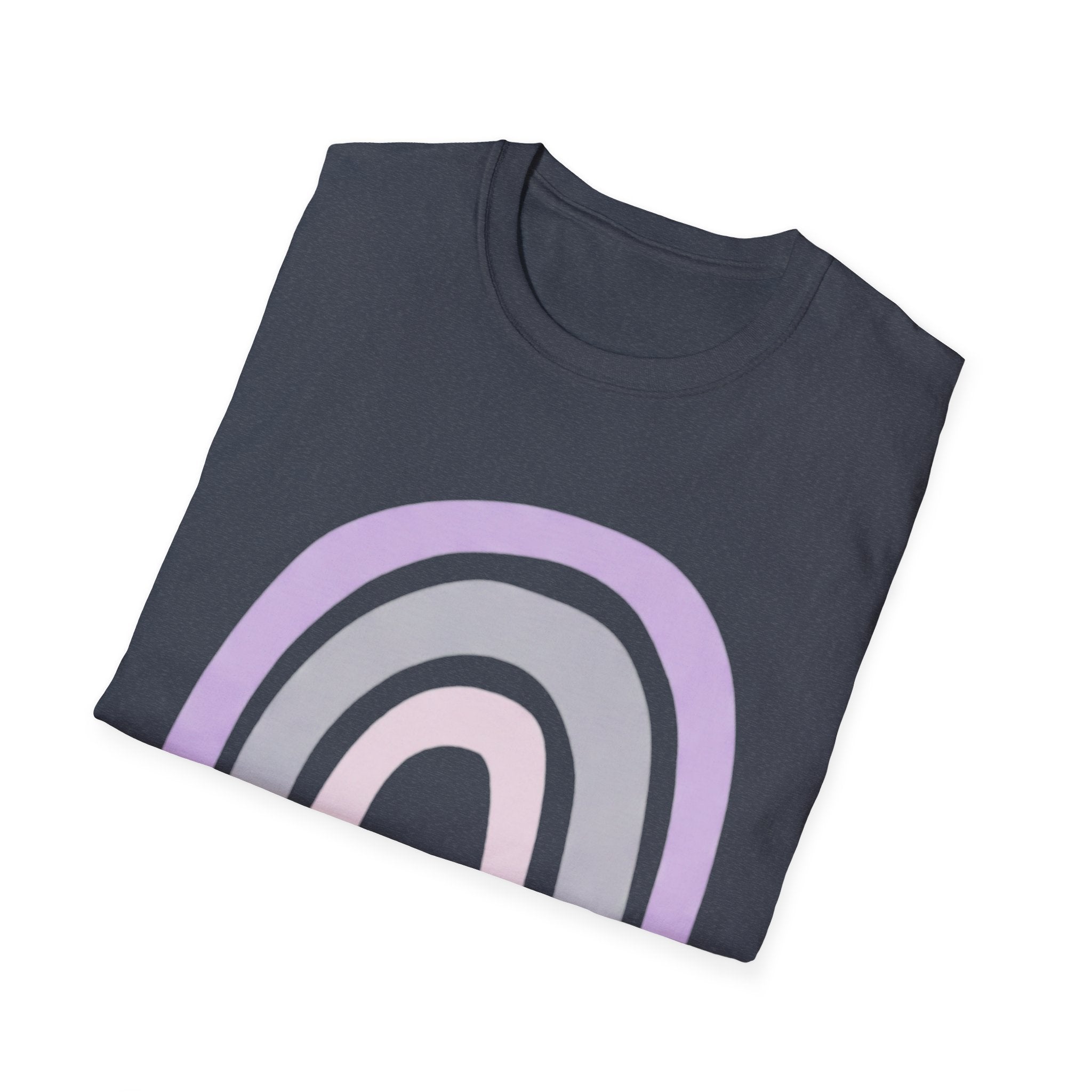 Pastel Rainbow T-Shirt — Minimal Lavender & Grey Rainbow Tee