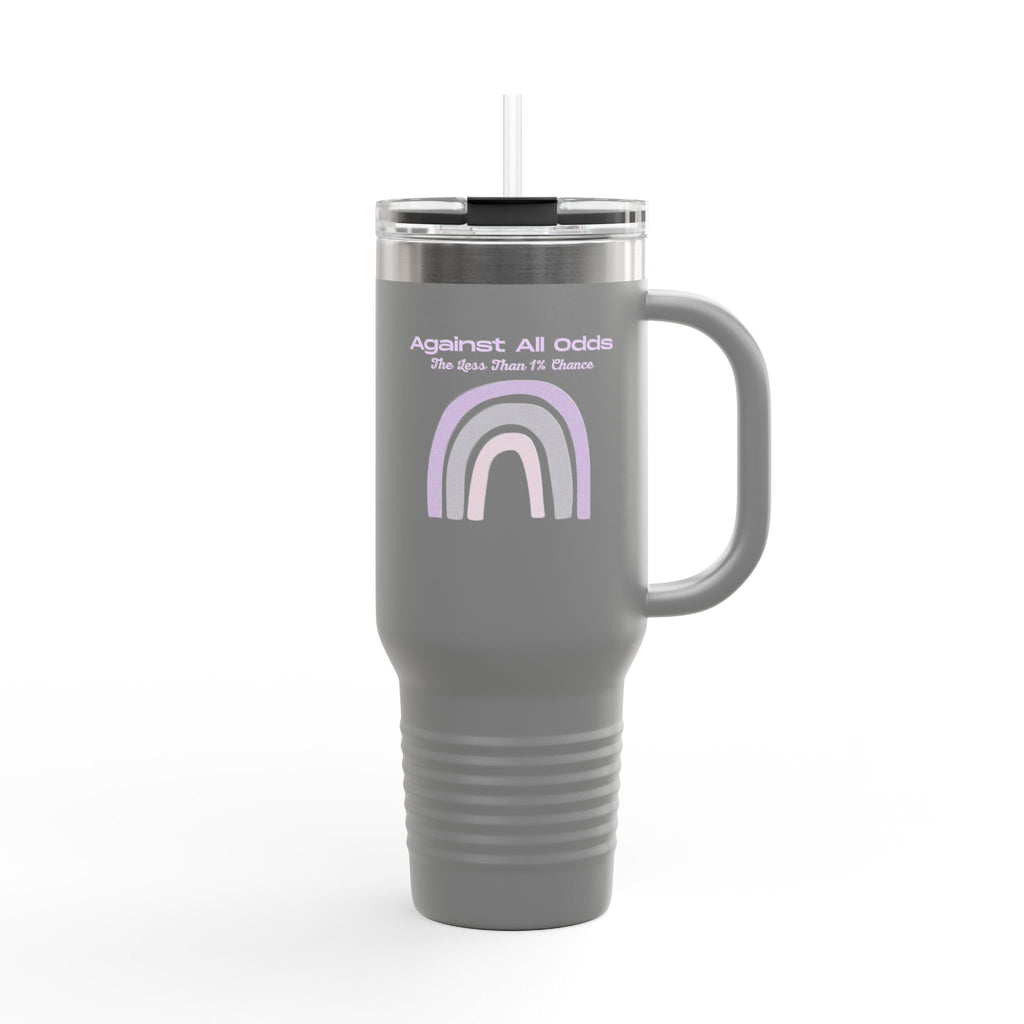 40oz Insulated Travel Mug — Pastel Rainbow "Against All Odds: The Less Than 1% Chance" Design