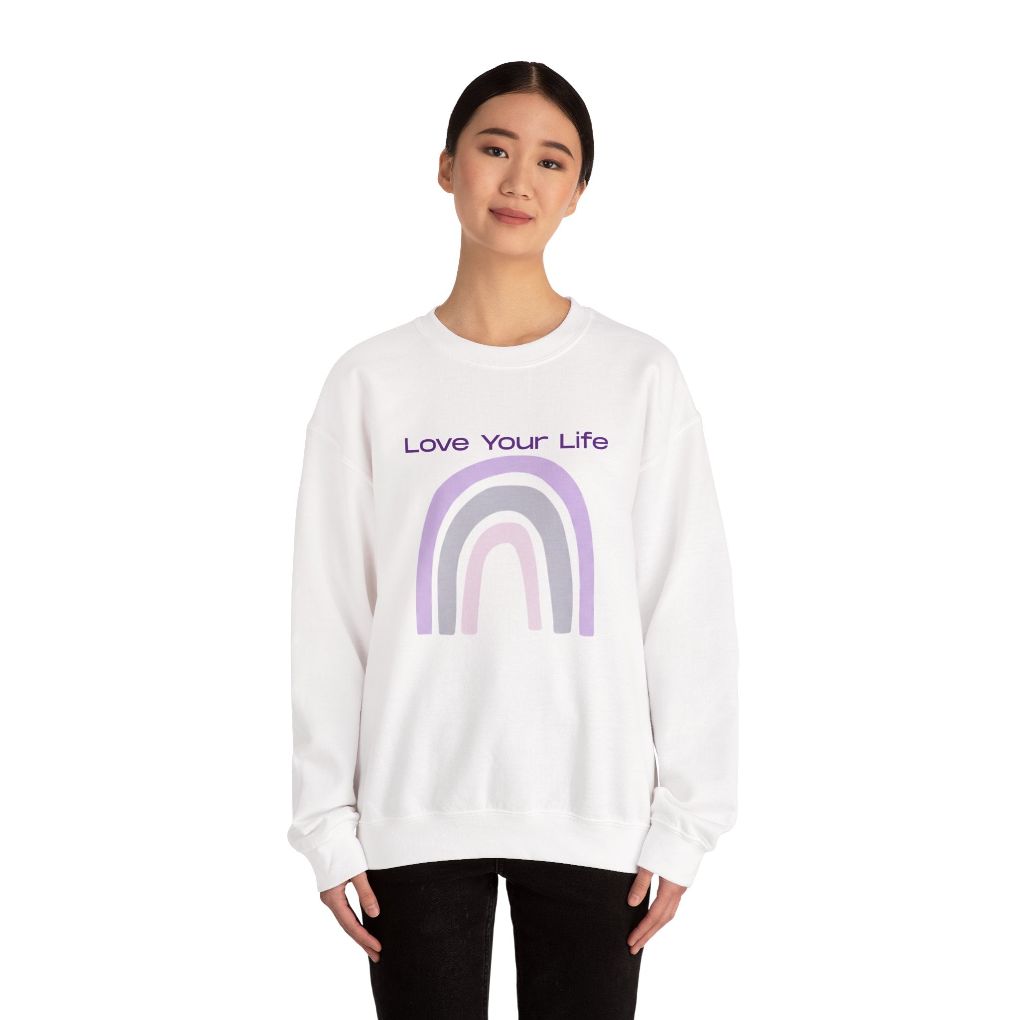 Crewneck Sweatshirt — "Love Your Life" Pastel Rainbow Casual Pullover