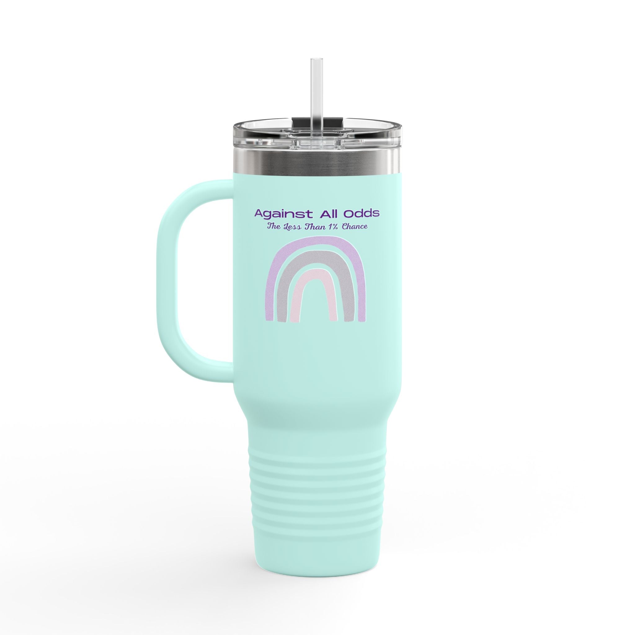 40oz Insulated Travel Mug — Pastel Rainbow "Against All Odds: The Less Than 1% Chance" Design