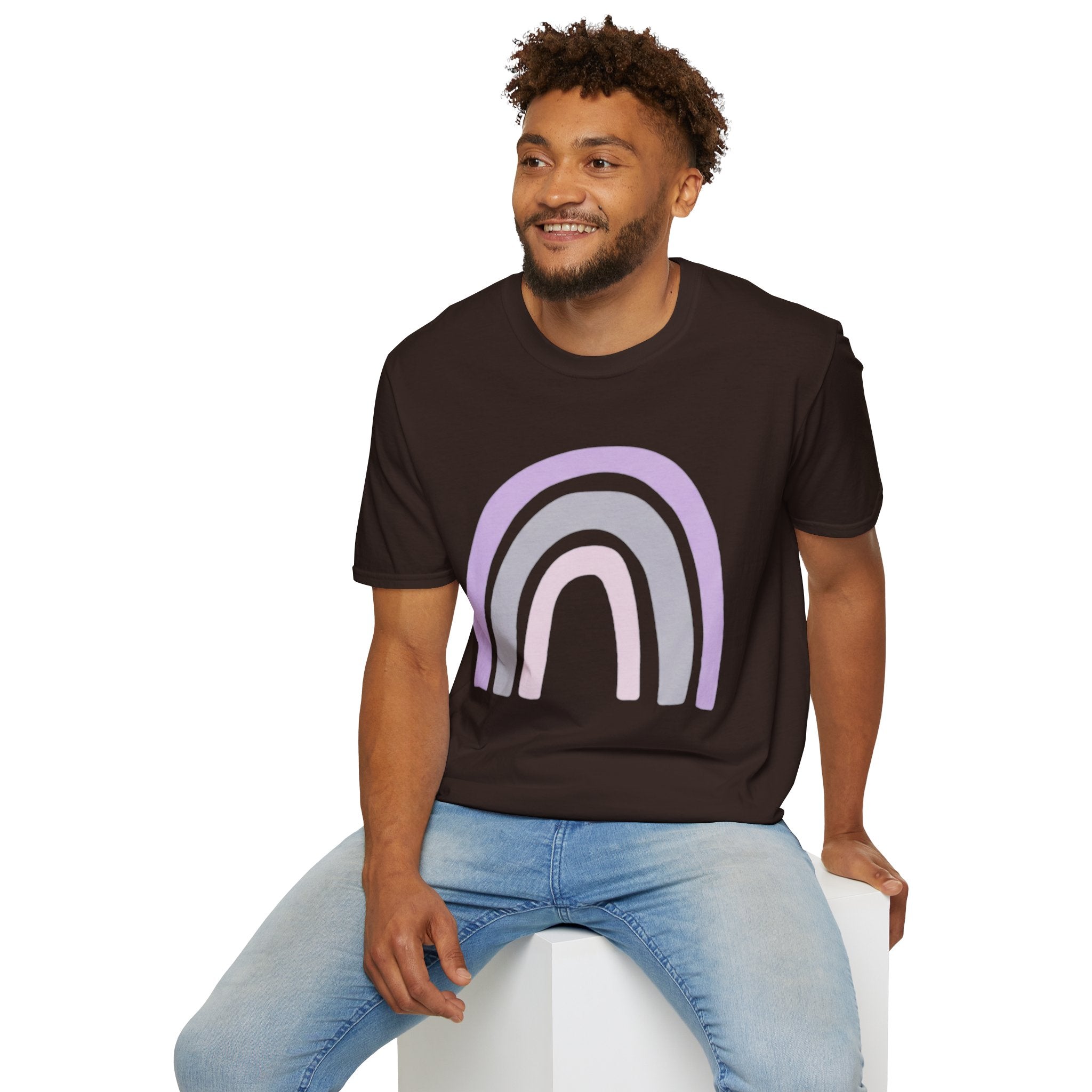 Pastel Rainbow T-Shirt — Minimal Lavender & Grey Rainbow Tee