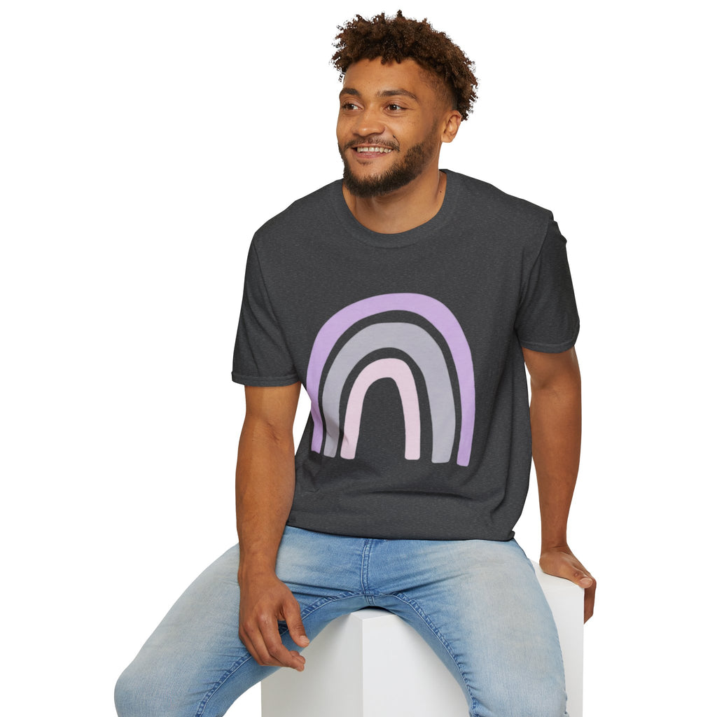 Pastel Rainbow T-Shirt — Minimal Lavender & Grey Rainbow Tee