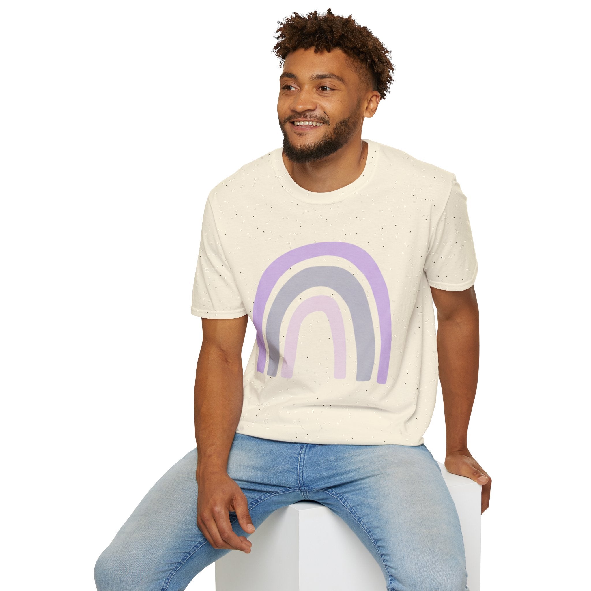 Pastel Rainbow T-Shirt — Minimal Lavender & Grey Rainbow Tee