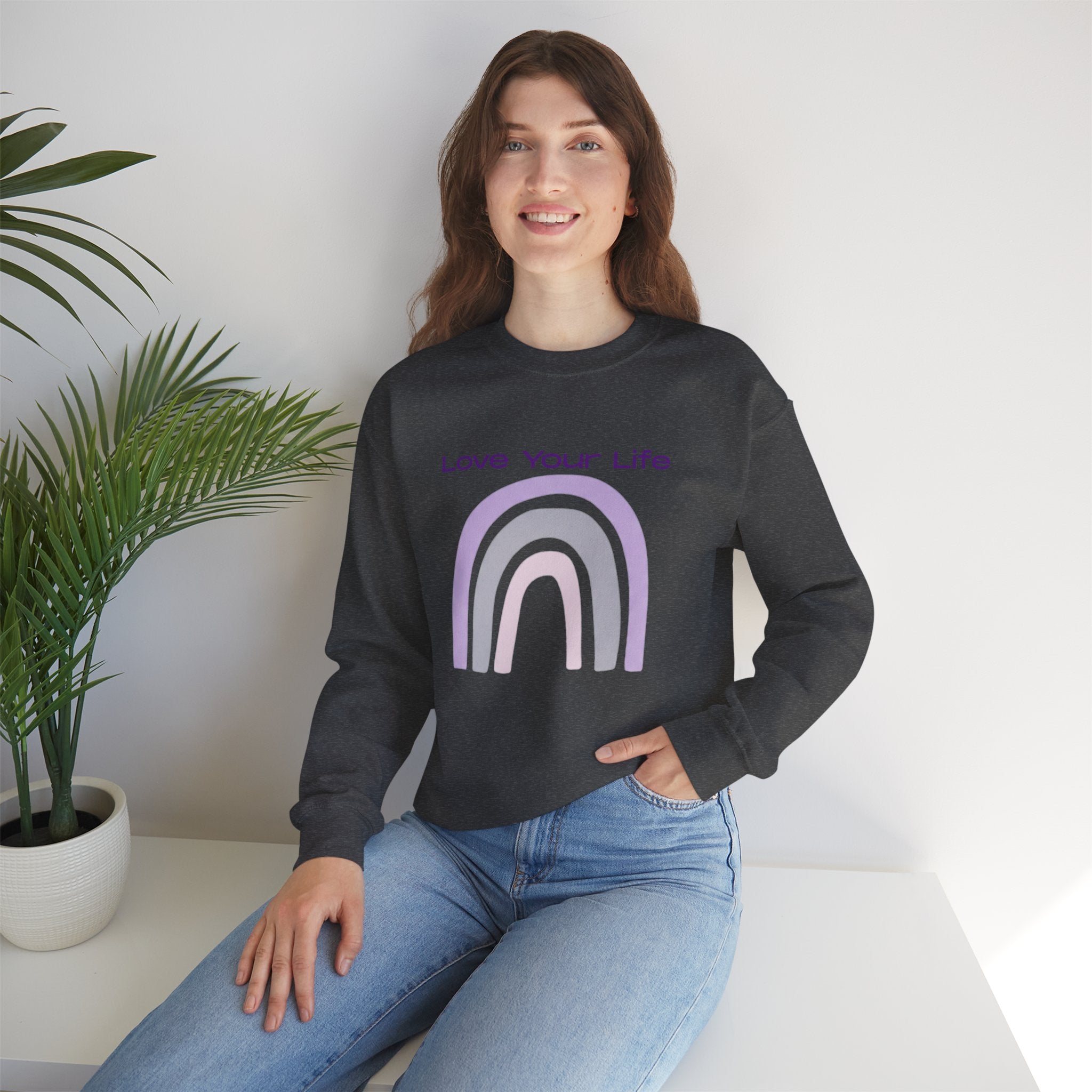 Crewneck Sweatshirt — "Love Your Life" Pastel Rainbow Casual Pullover
