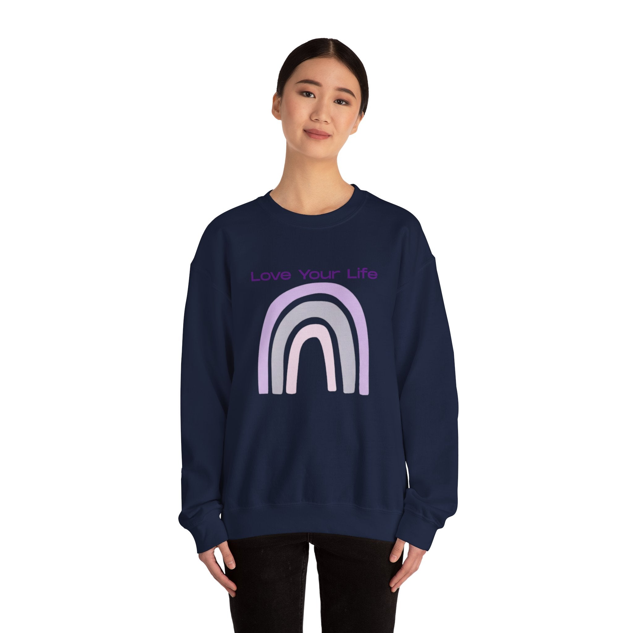 Crewneck Sweatshirt — "Love Your Life" Pastel Rainbow Casual Pullover