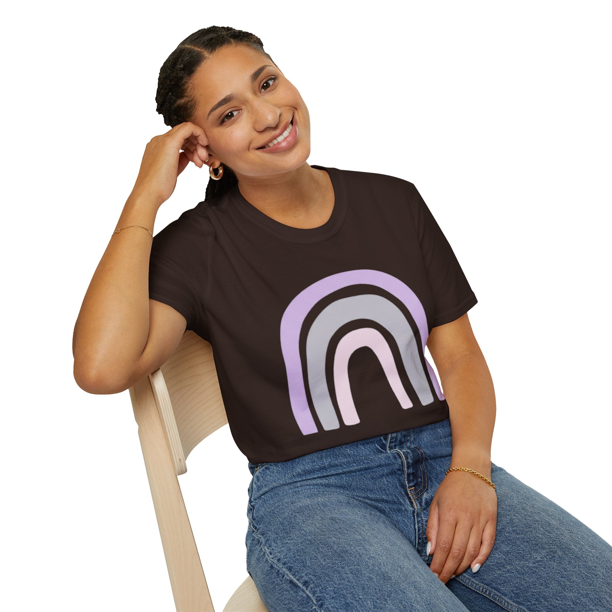 Pastel Rainbow T-Shirt — Minimal Lavender & Grey Rainbow Tee