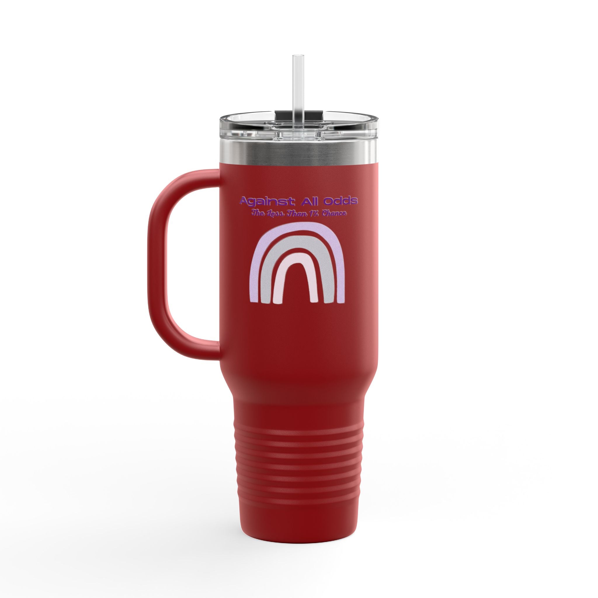 40oz Insulated Travel Mug — Pastel Rainbow "Against All Odds: The Less Than 1% Chance" Design