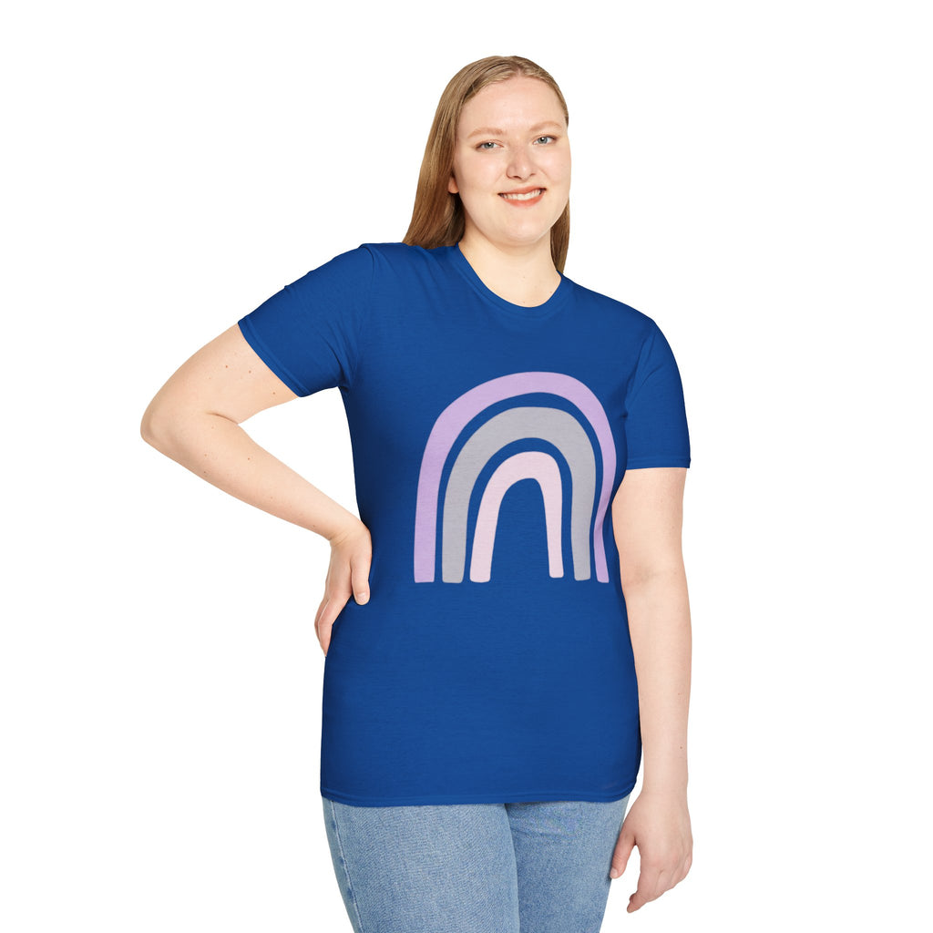 Pastel Rainbow T-Shirt — Minimal Lavender & Grey Rainbow Tee