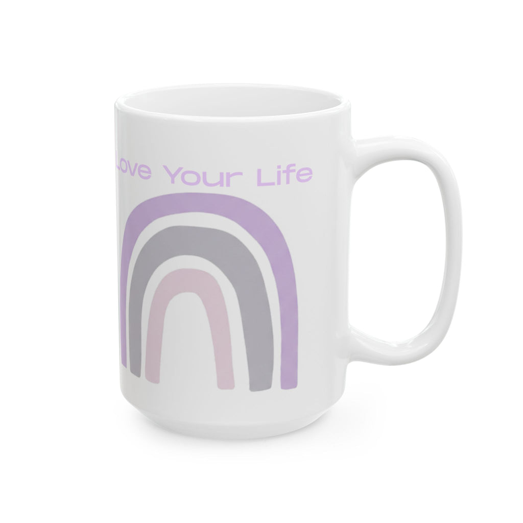 Love Your Life Pastel Rainbow Ceramic Mug (11oz, 15oz) — Inspirational Coffee Cup