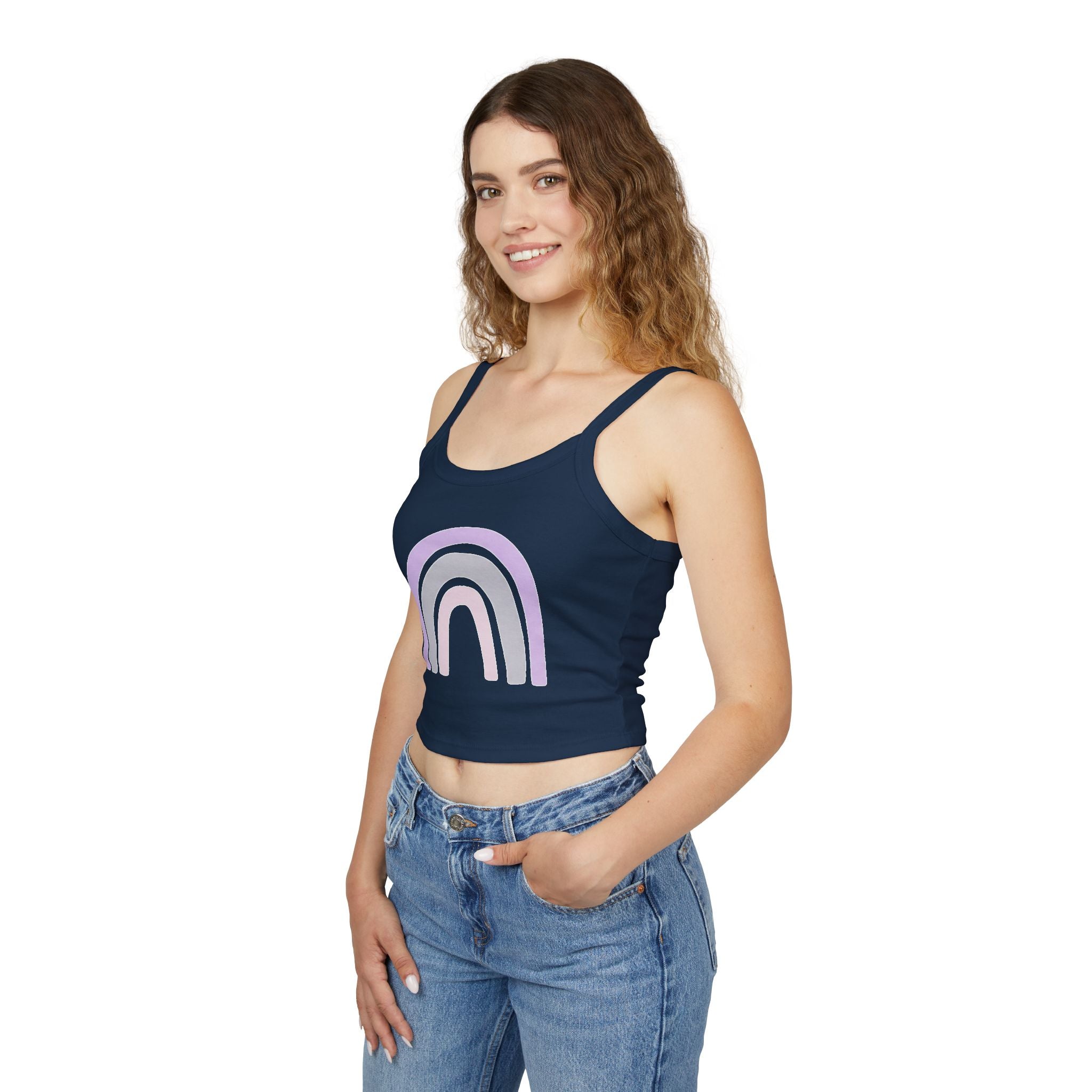 Women's Spaghetti Strap Tank Top — Pastel Rainbow Design