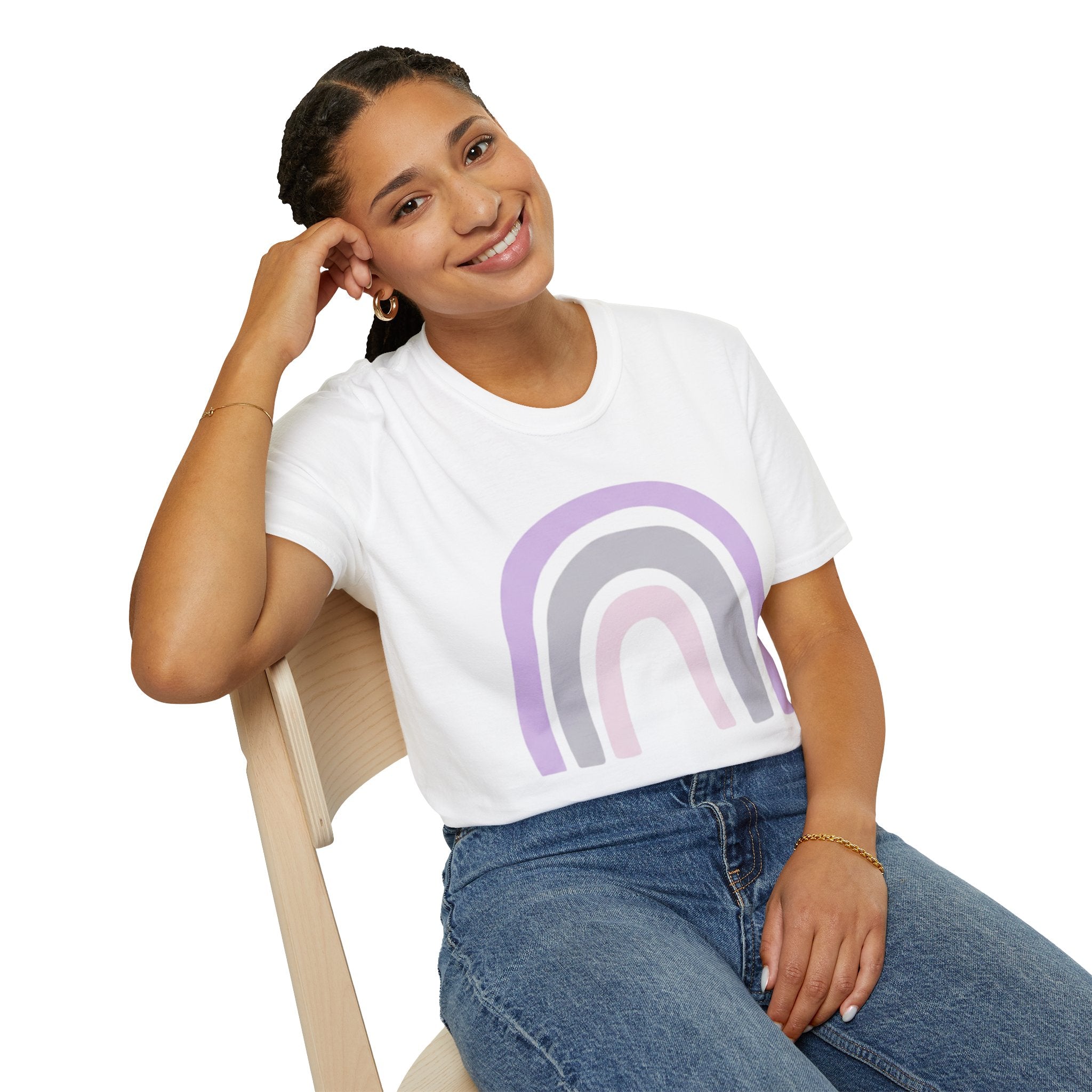 Pastel Rainbow T-Shirt — Minimal Lavender & Grey Rainbow Tee