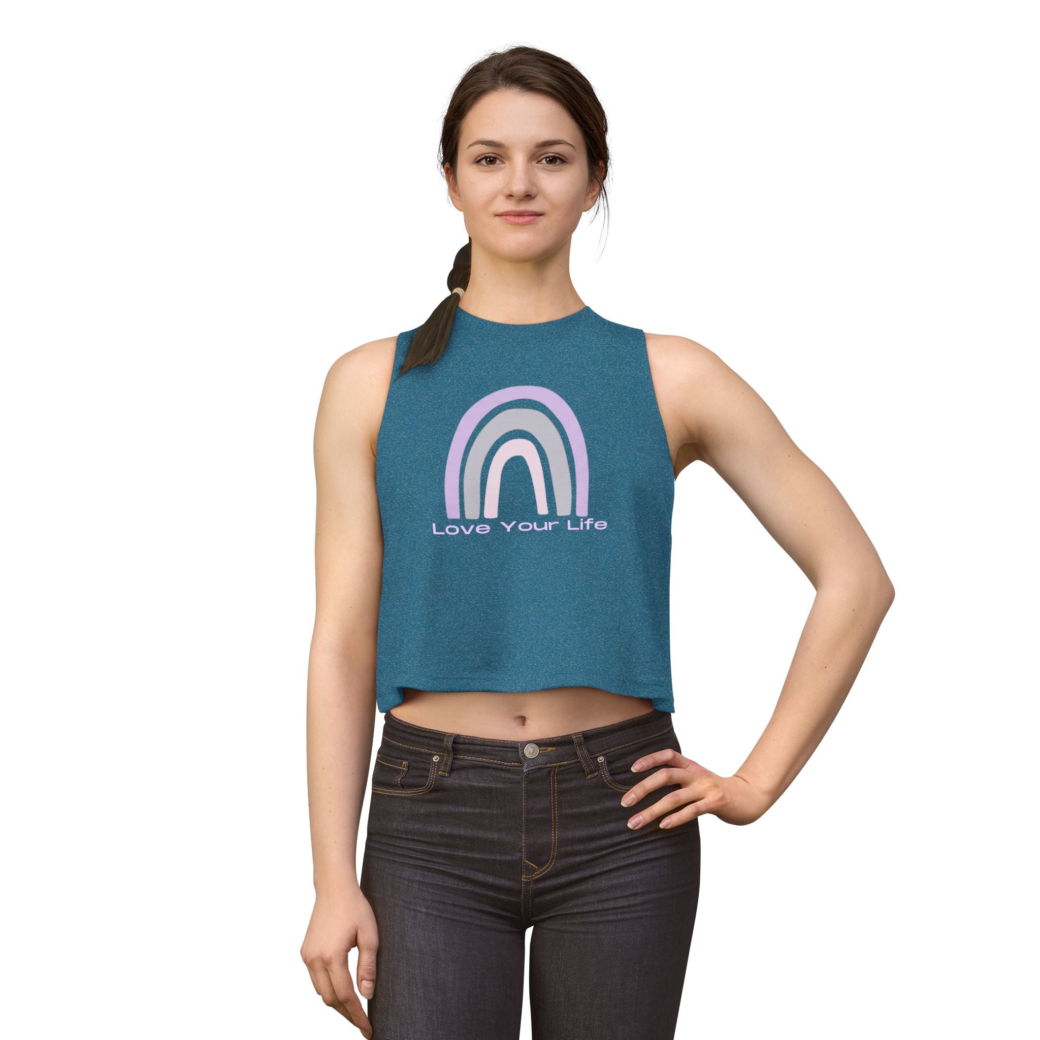 Love Your Life Rainbow Crop Top — Pastel Motivational Women's Tank