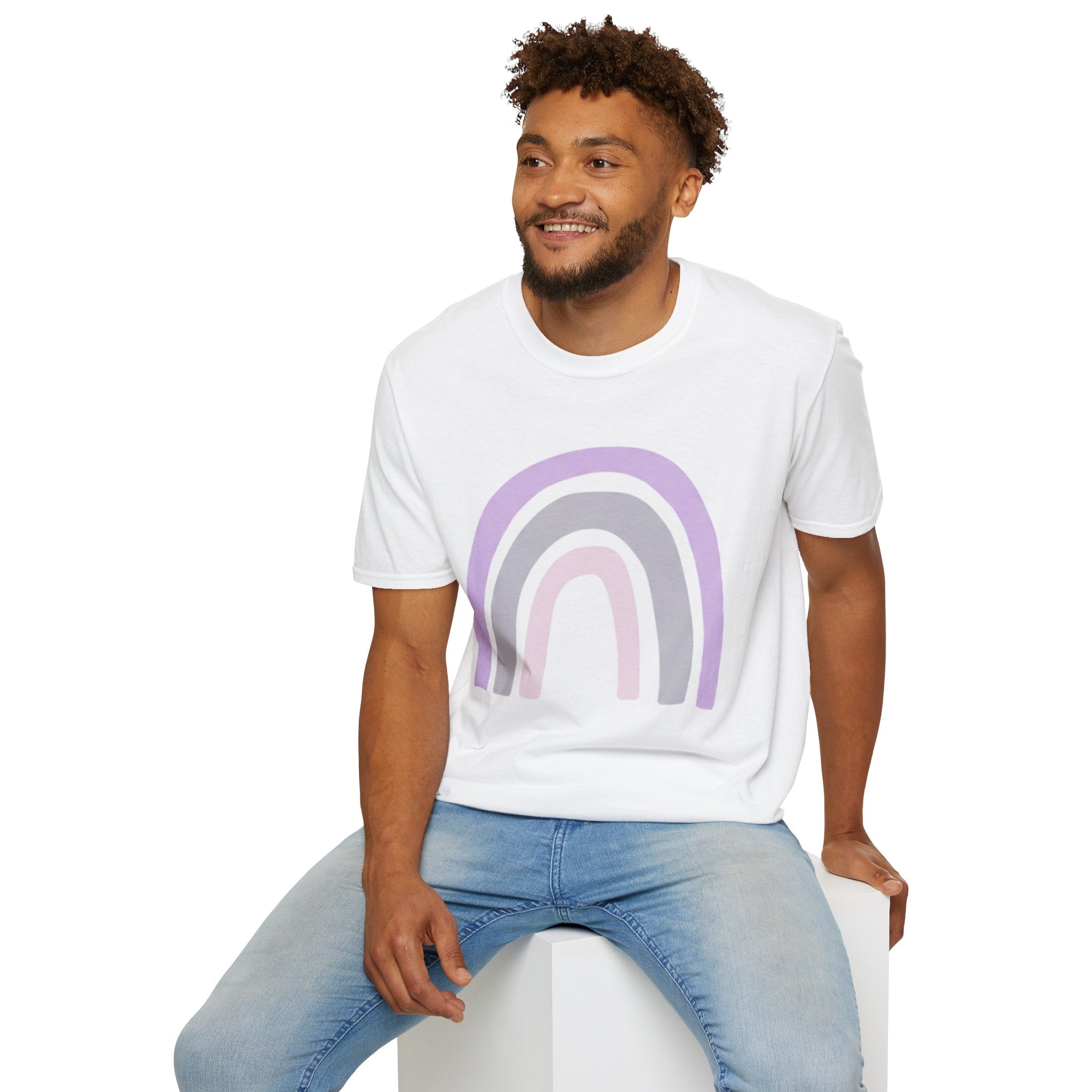 Pastel Rainbow T-Shirt — Minimal Lavender & Grey Rainbow Tee