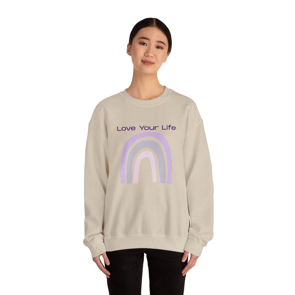 Crewneck Sweatshirt — "Love Your Life" Pastel Rainbow Casual Pullover