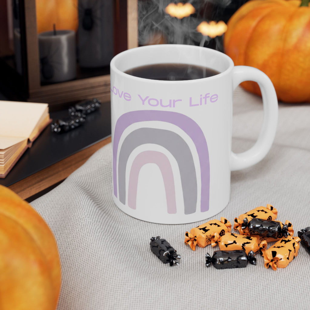 Love Your Life Pastel Rainbow Ceramic Mug (11oz, 15oz) — Inspirational Coffee Cup