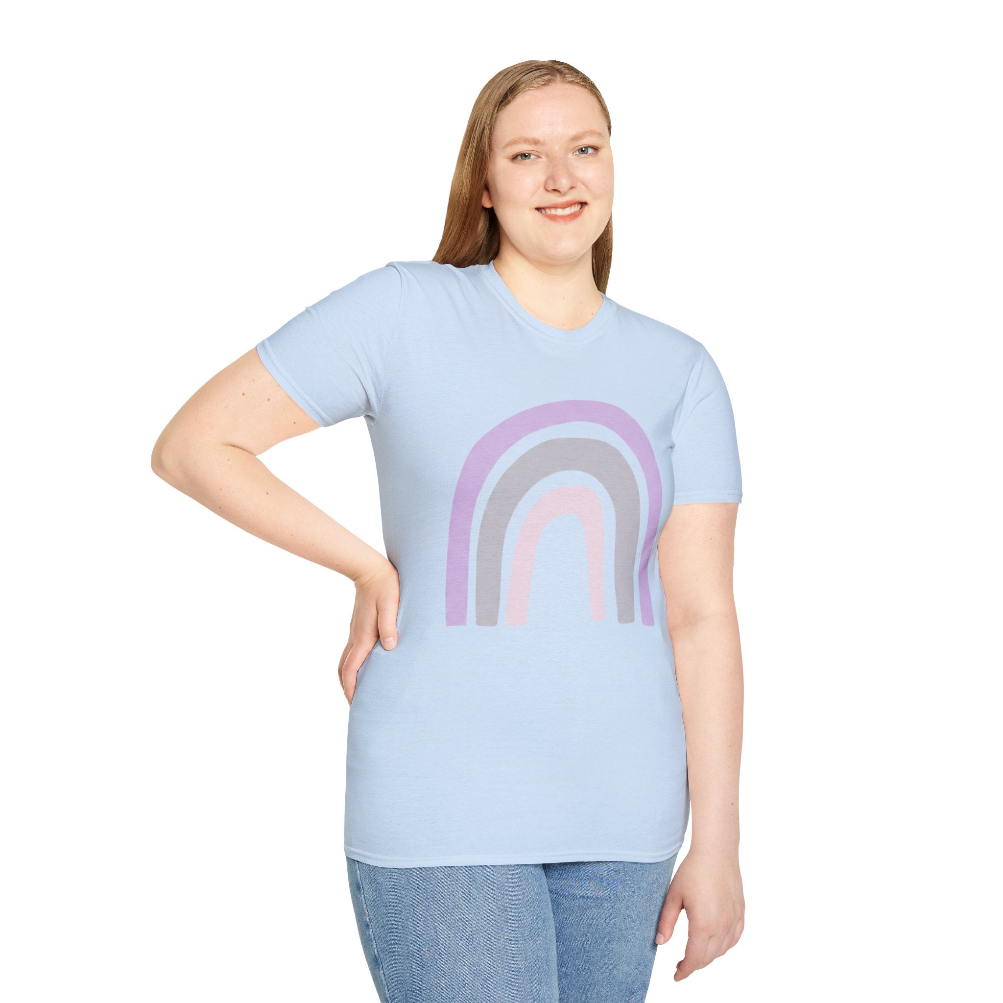 Pastel Rainbow T-Shirt — Minimal Lavender & Grey Rainbow Tee