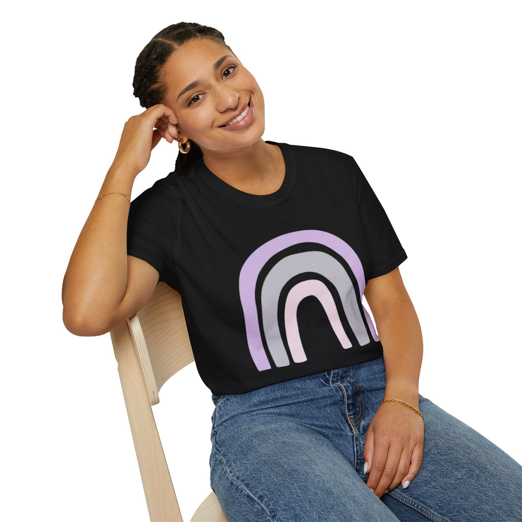 Pastel Rainbow T-Shirt — Minimal Lavender & Grey Rainbow Tee