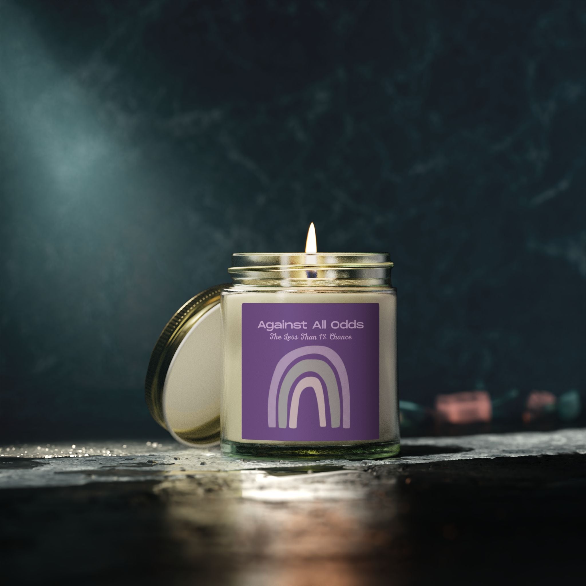Scented Candle — Coconut Apricot Wax “Against All Odds” Purple Rainbow (4oz/9oz)