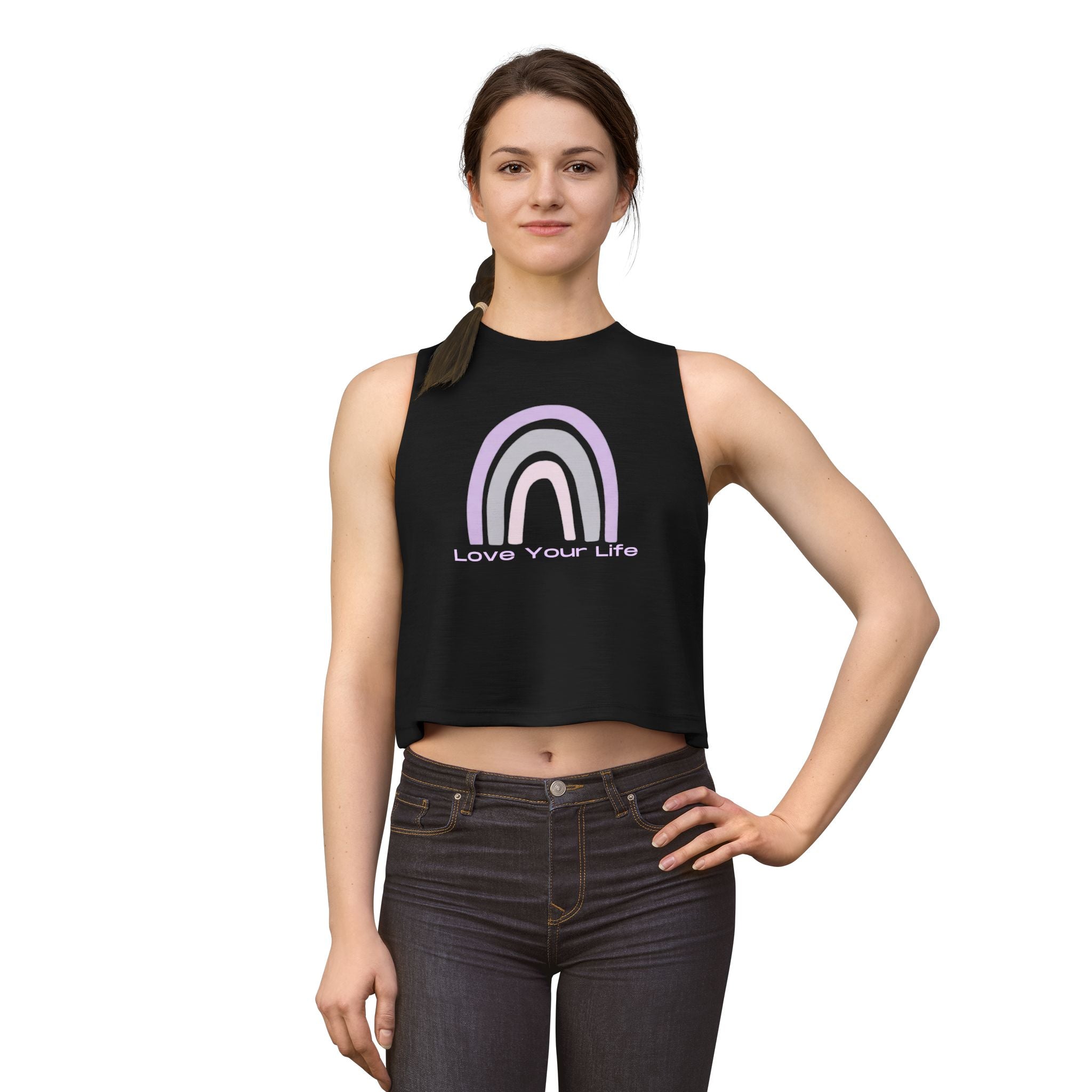 Love Your Life Rainbow Crop Top — Pastel Motivational Women's Tank