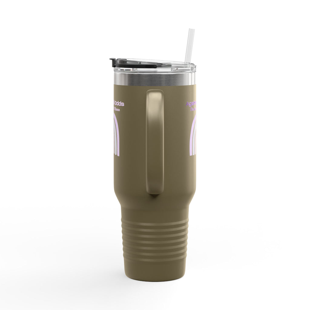 40oz Insulated Travel Mug — Pastel Rainbow "Against All Odds: The Less Than 1% Chance" Design