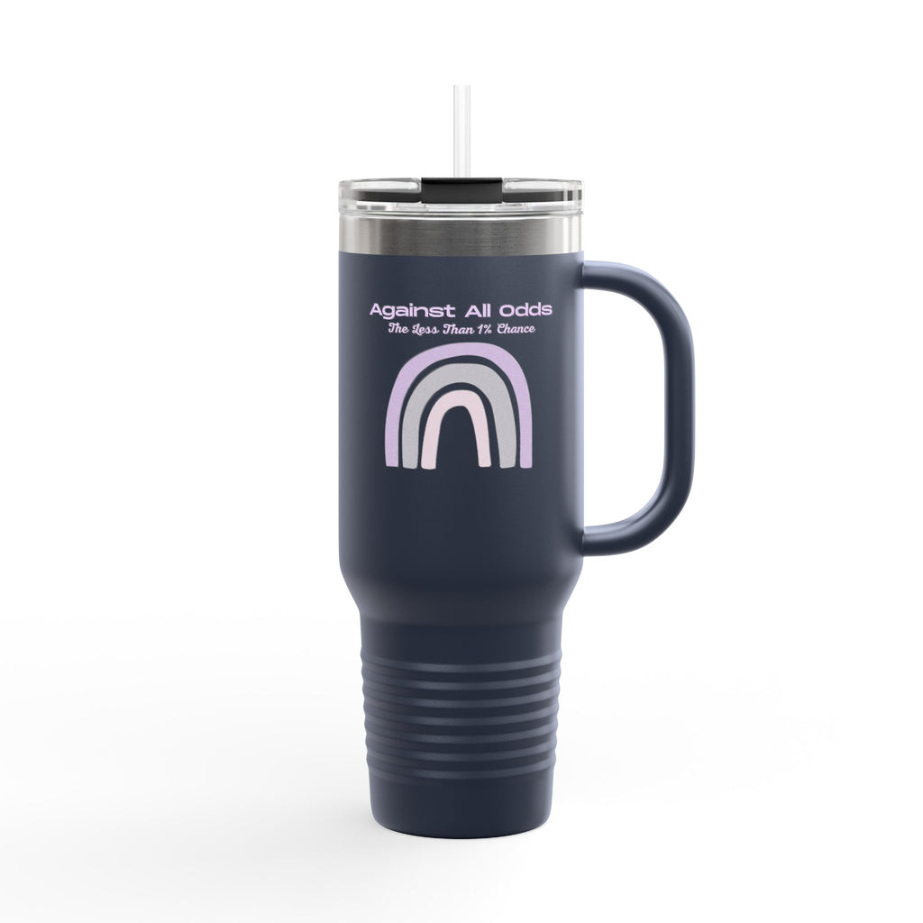 40oz Insulated Travel Mug — Pastel Rainbow "Against All Odds: The Less Than 1% Chance" Design