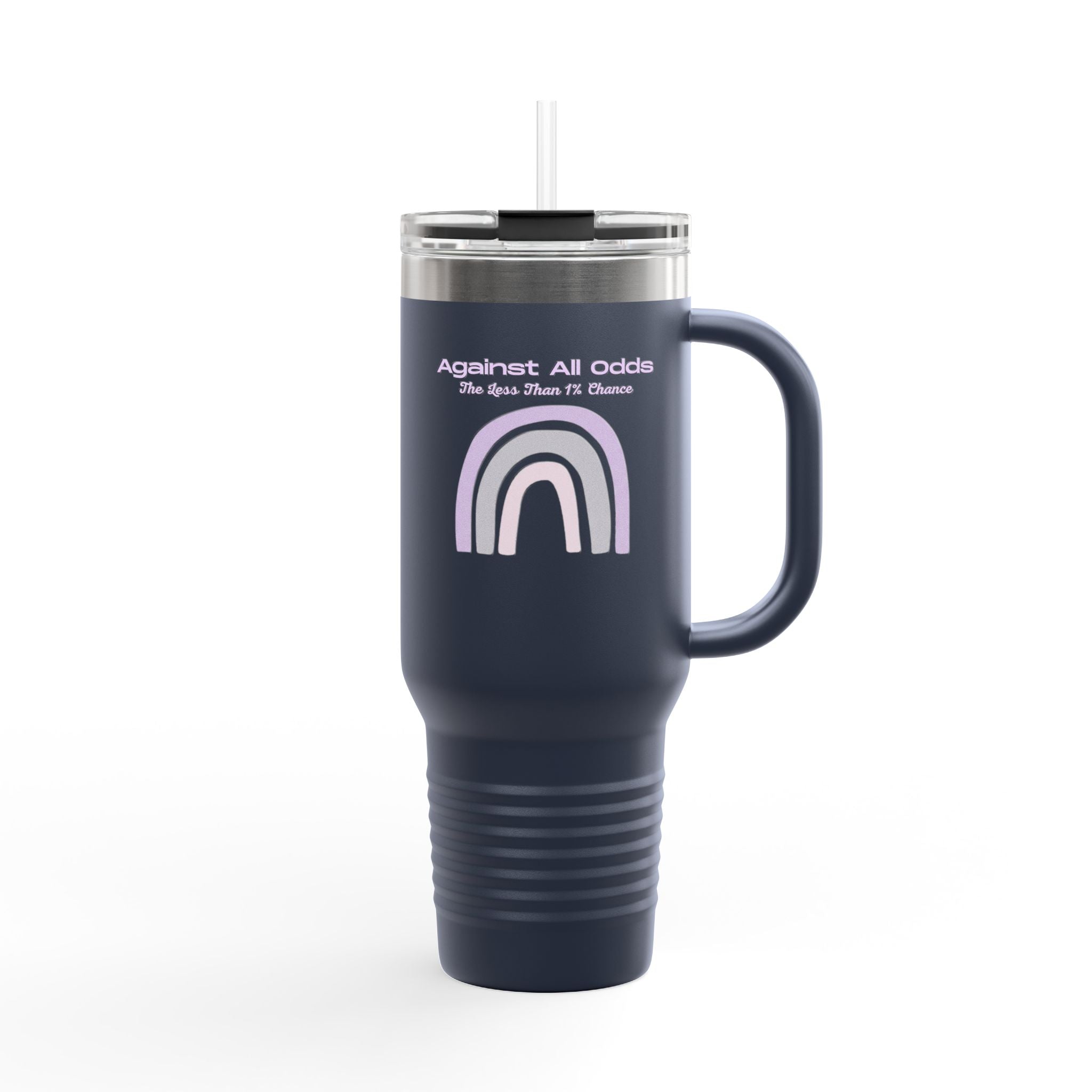 40oz Insulated Travel Mug — Pastel Rainbow "Against All Odds: The Less Than 1% Chance" Design
