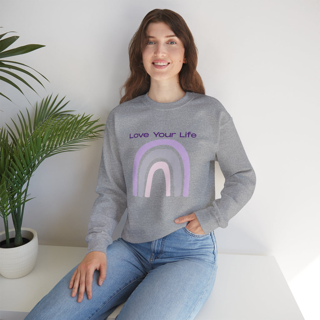 Crewneck Sweatshirt — "Love Your Life" Pastel Rainbow Casual Pullover