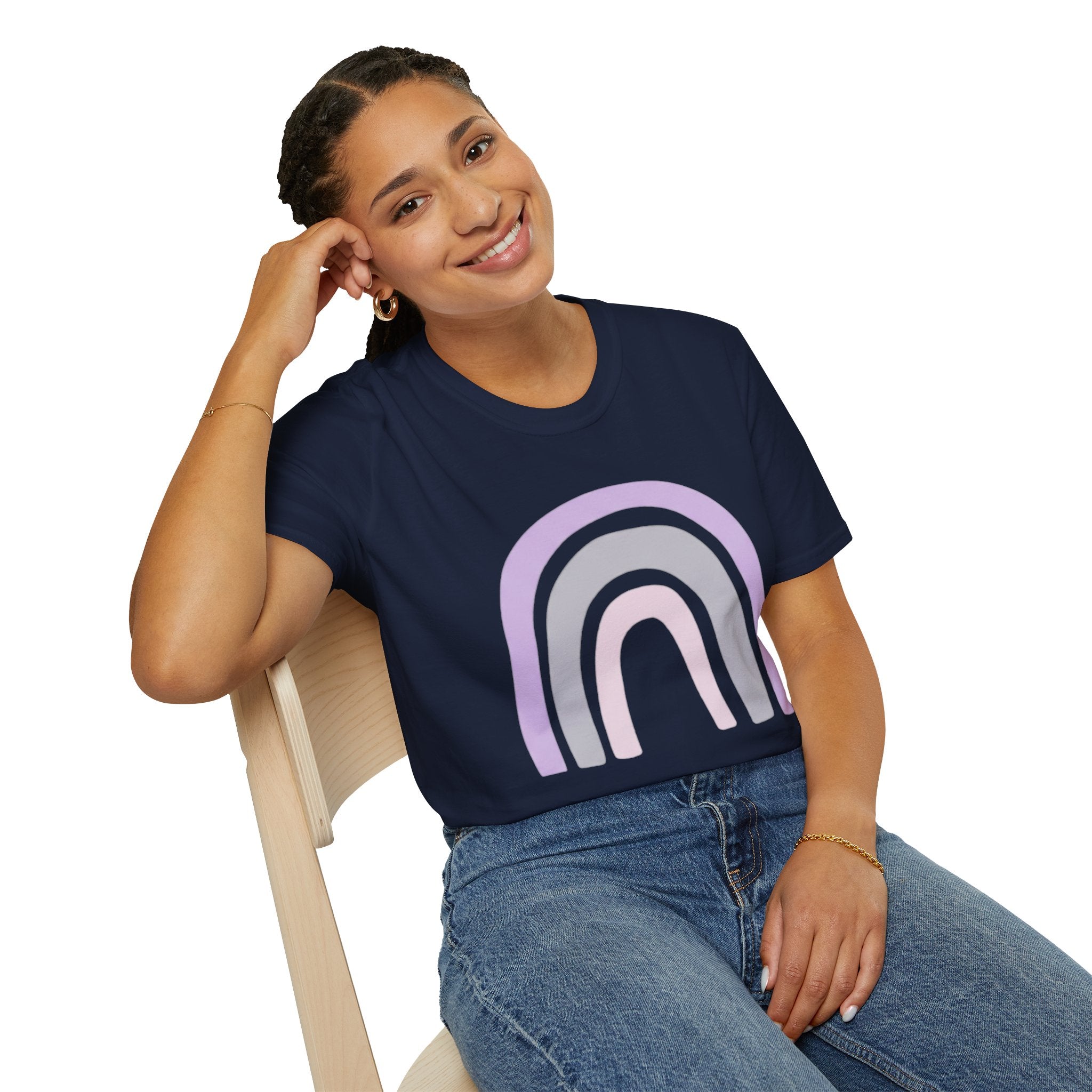 Pastel Rainbow T-Shirt — Minimal Lavender & Grey Rainbow Tee
