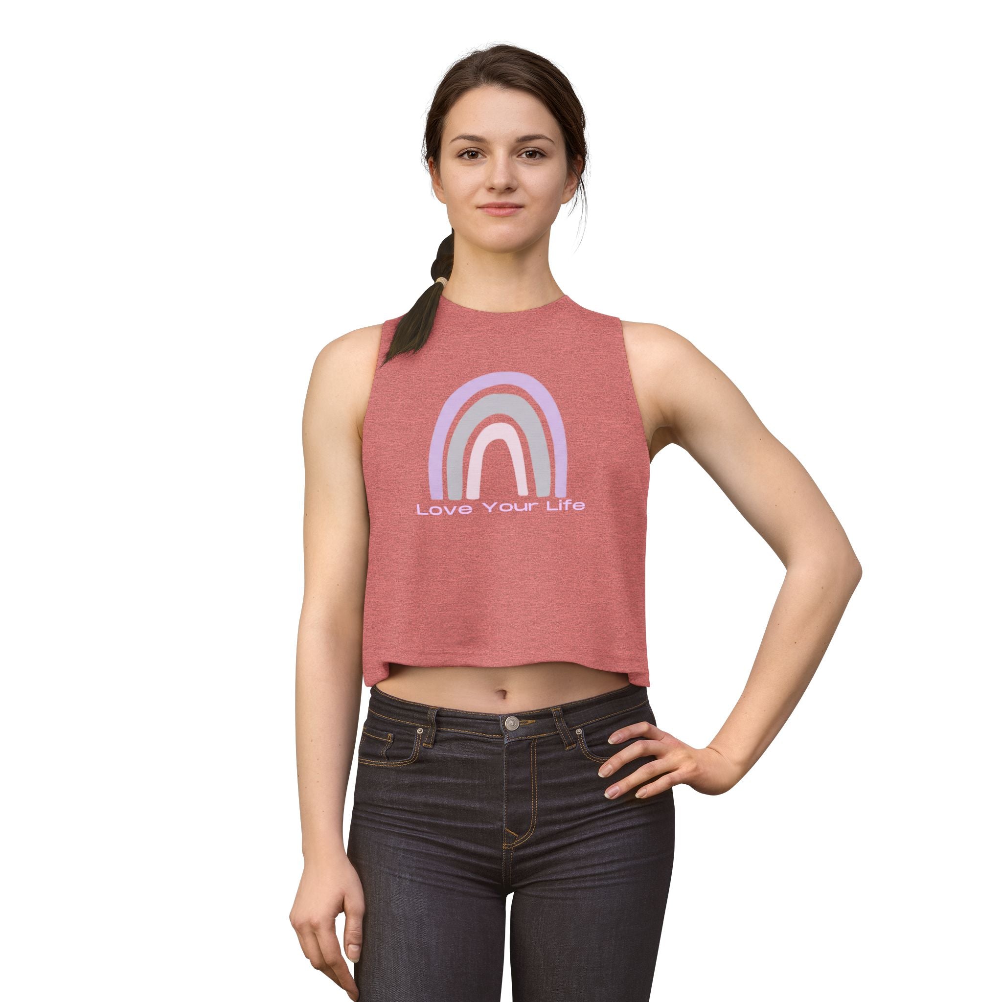 Love Your Life Rainbow Crop Top — Pastel Motivational Women's Tank