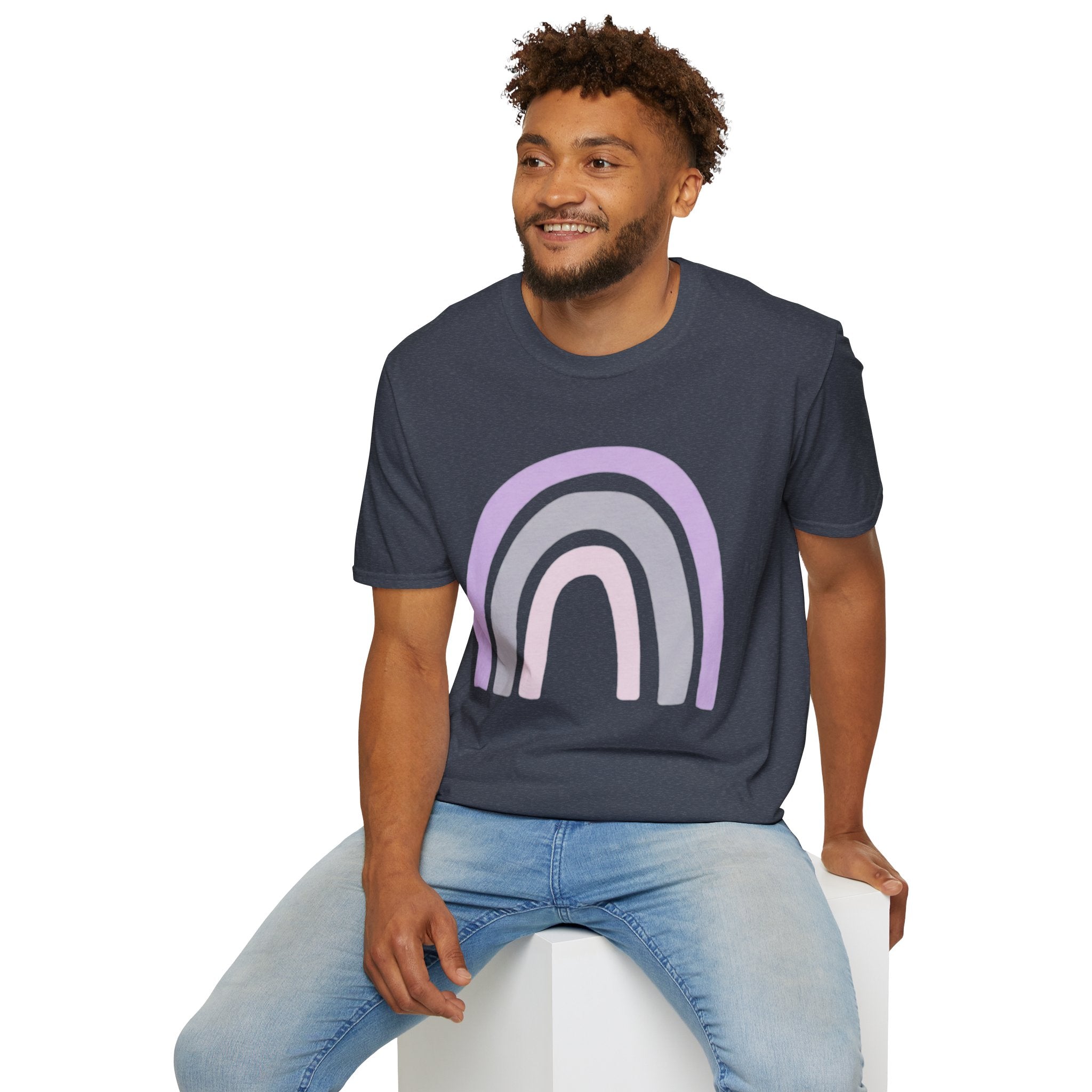 Pastel Rainbow T-Shirt — Minimal Lavender & Grey Rainbow Tee