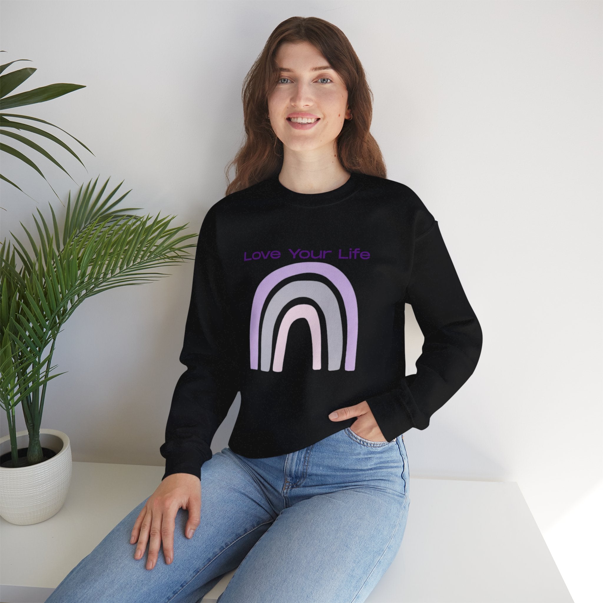 Crewneck Sweatshirt — "Love Your Life" Pastel Rainbow Casual Pullover