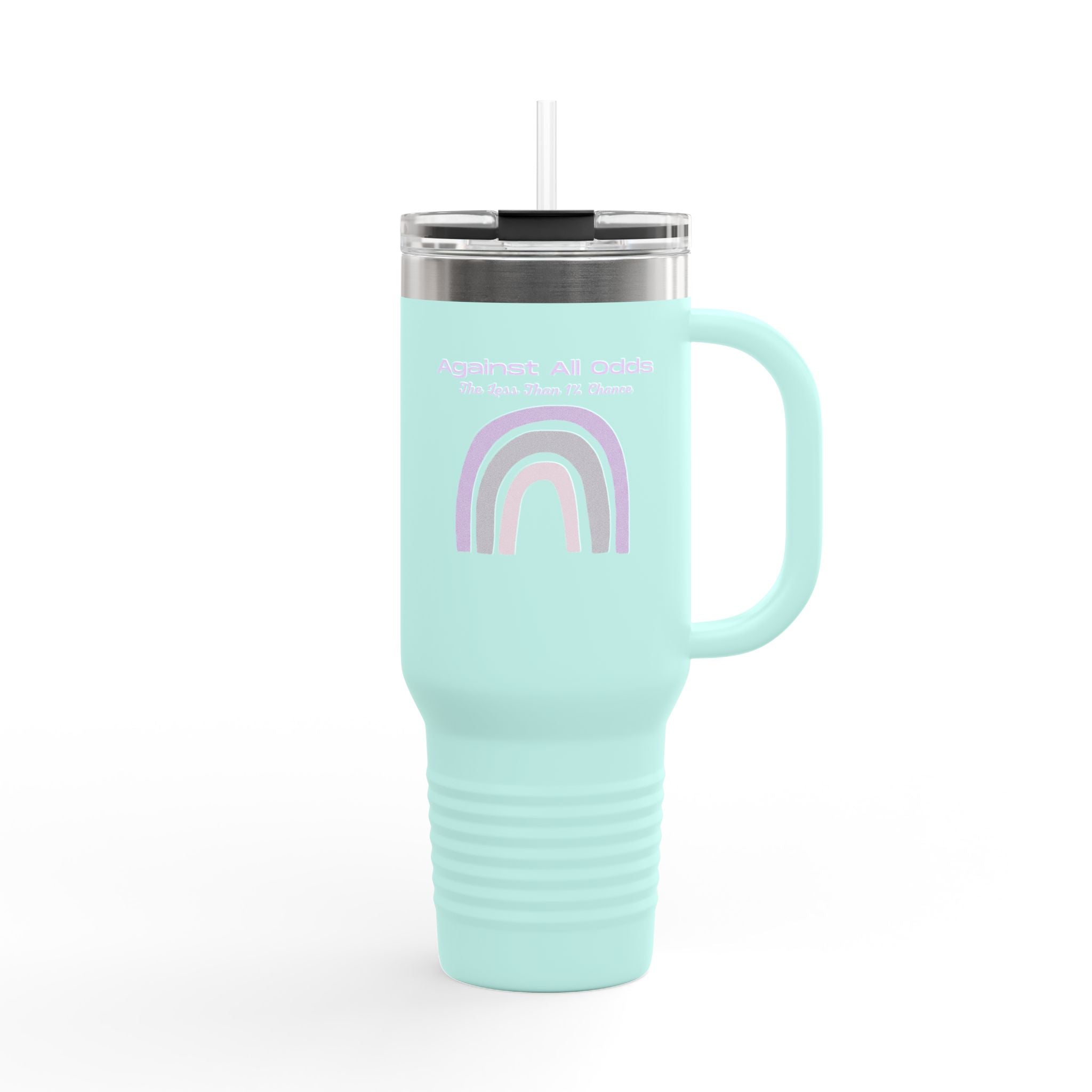 40oz Insulated Travel Mug — Pastel Rainbow "Against All Odds: The Less Than 1% Chance" Design