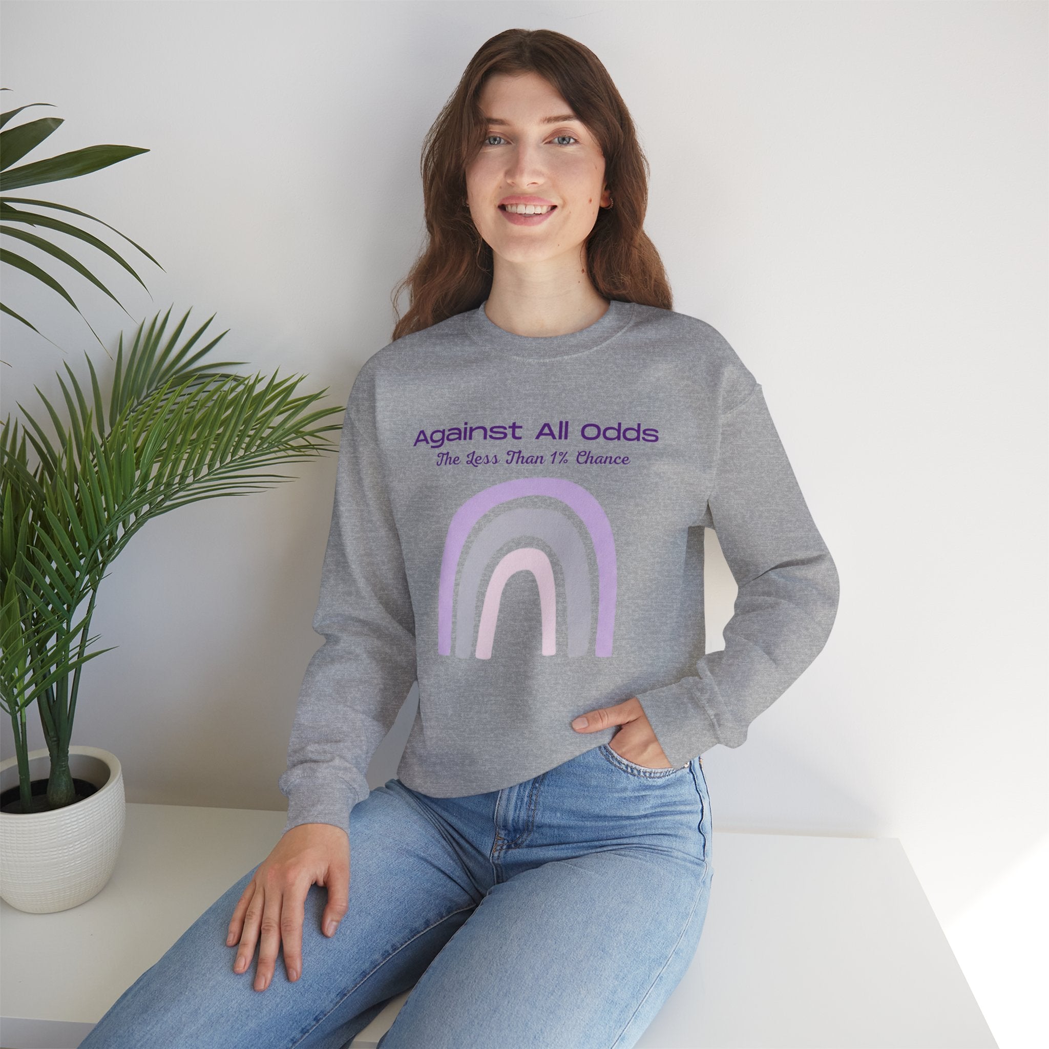 Crewneck Sweatshirt — "Against All Odds" Pastel Rainbow Inspirational Pullover