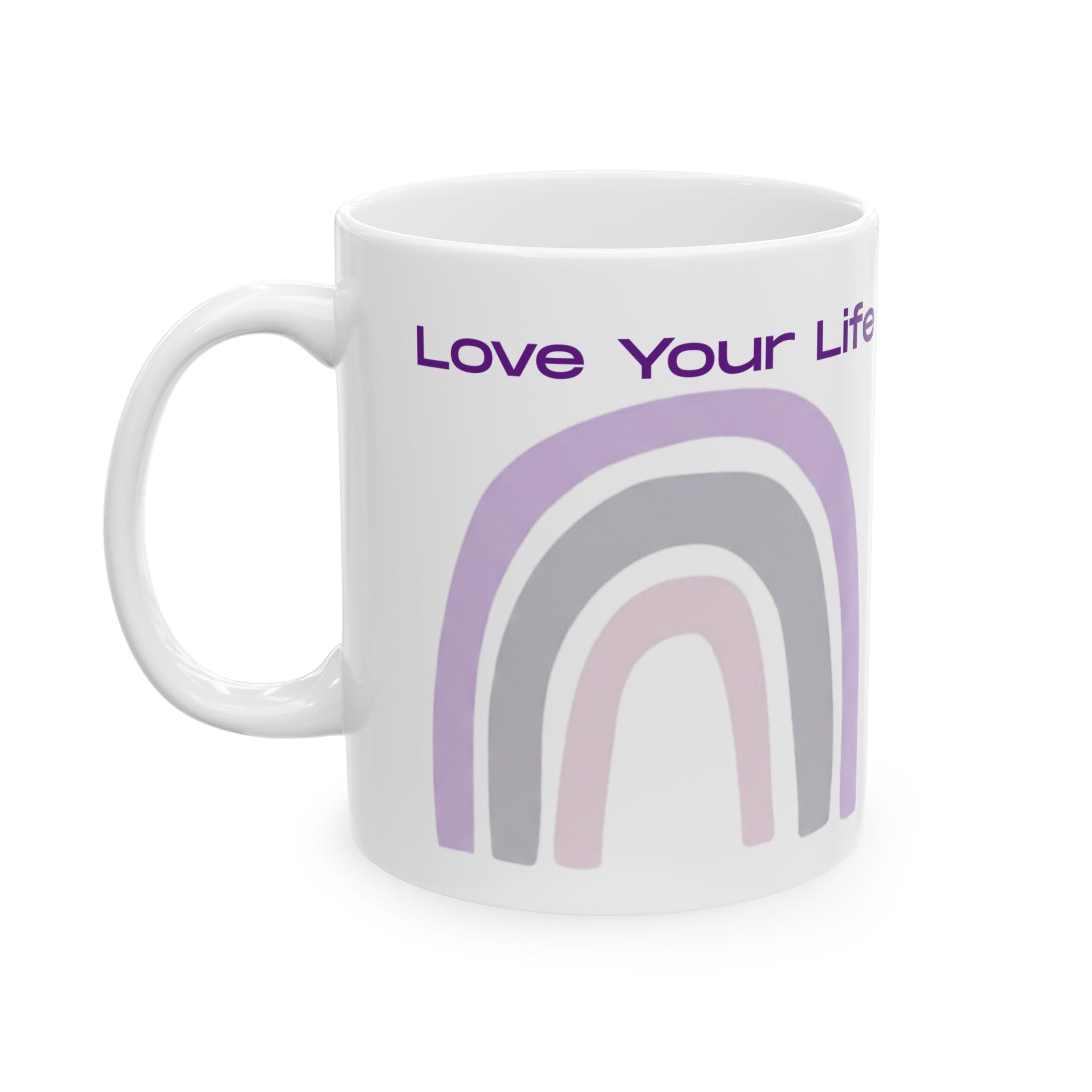 Love Your Life Pastel Rainbow Ceramic Mug (11oz, 15oz) — Inspirational Coffee Cup