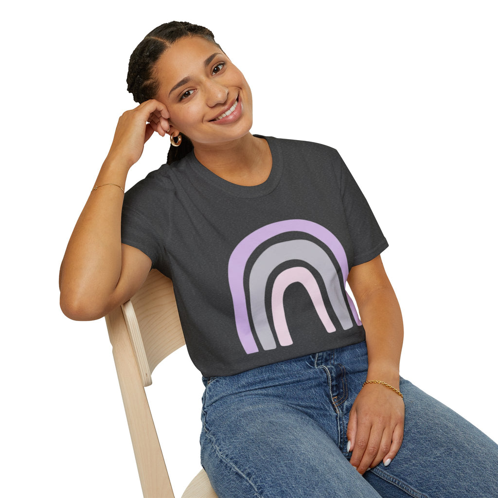 Pastel Rainbow T-Shirt — Minimal Lavender & Grey Rainbow Tee