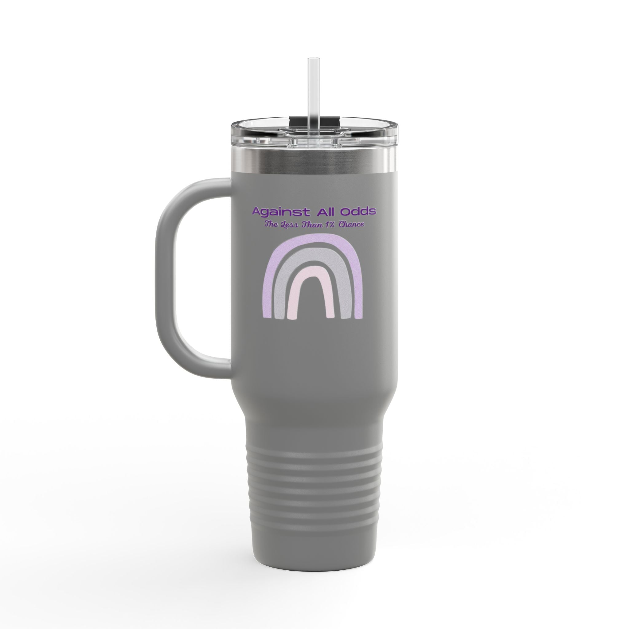 40oz Insulated Travel Mug — Pastel Rainbow "Against All Odds: The Less Than 1% Chance" Design