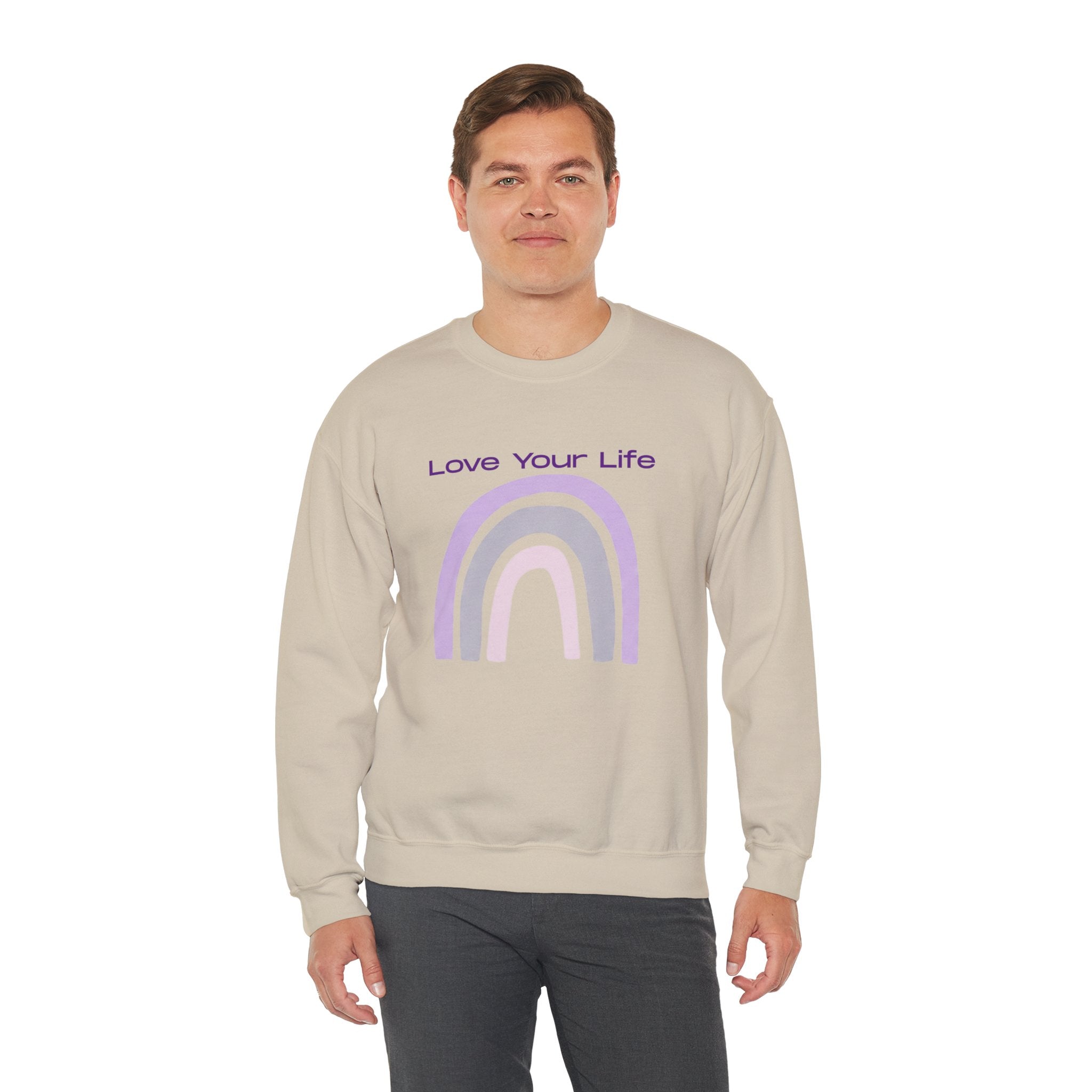 Crewneck Sweatshirt — "Love Your Life" Pastel Rainbow Casual Pullover