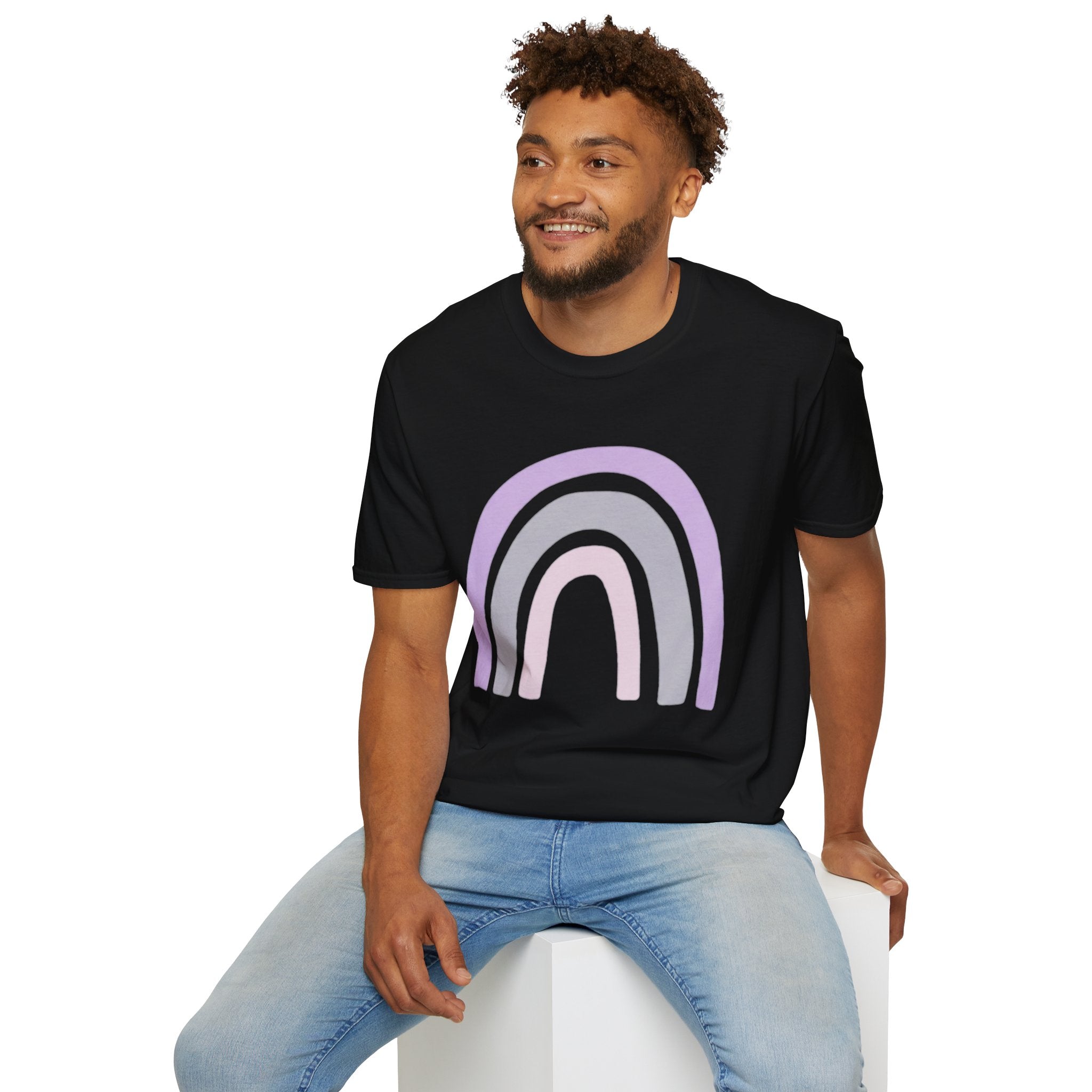 Pastel Rainbow T-Shirt — Minimal Lavender & Grey Rainbow Tee
