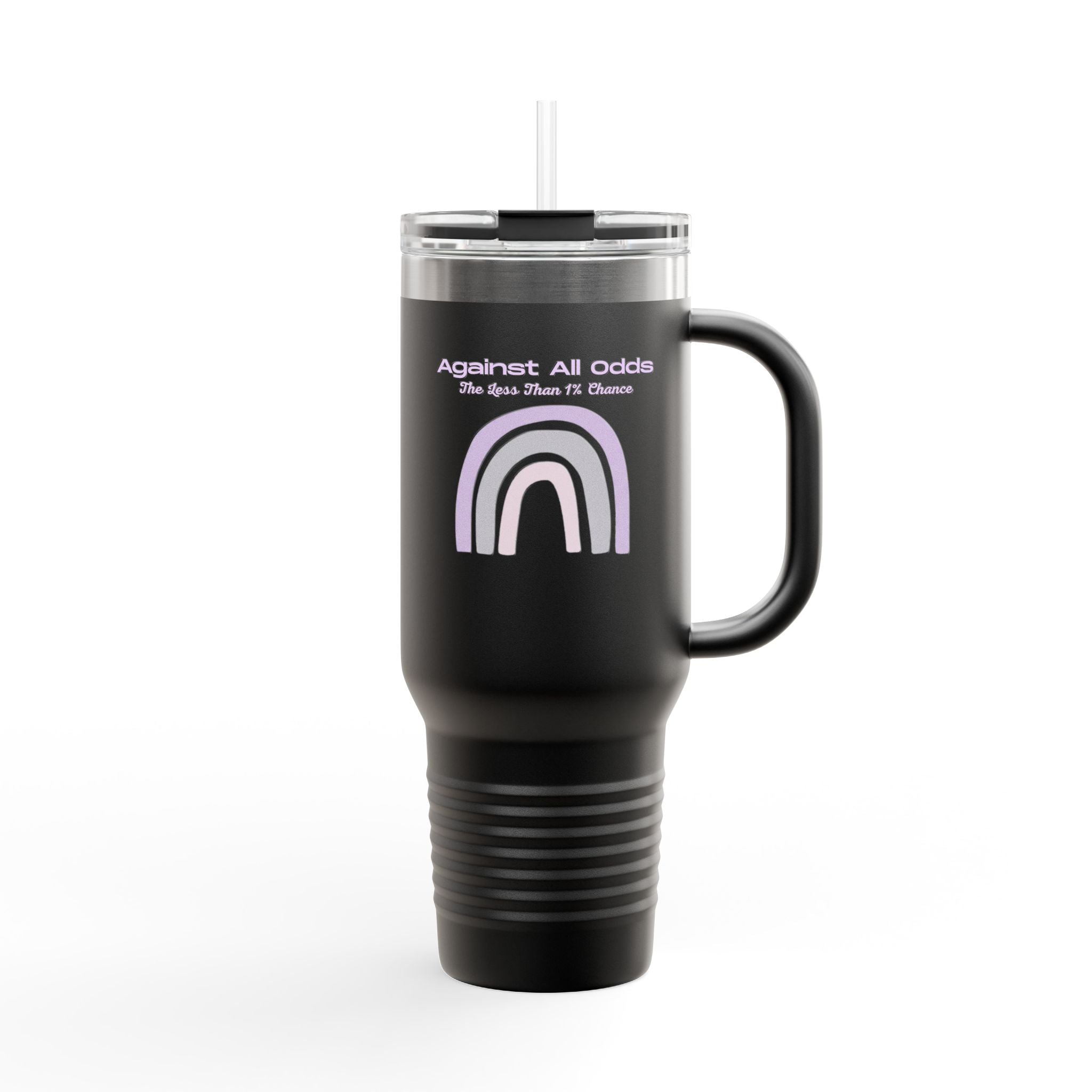 40oz Insulated Travel Mug — Pastel Rainbow "Against All Odds: The Less Than 1% Chance" Design
