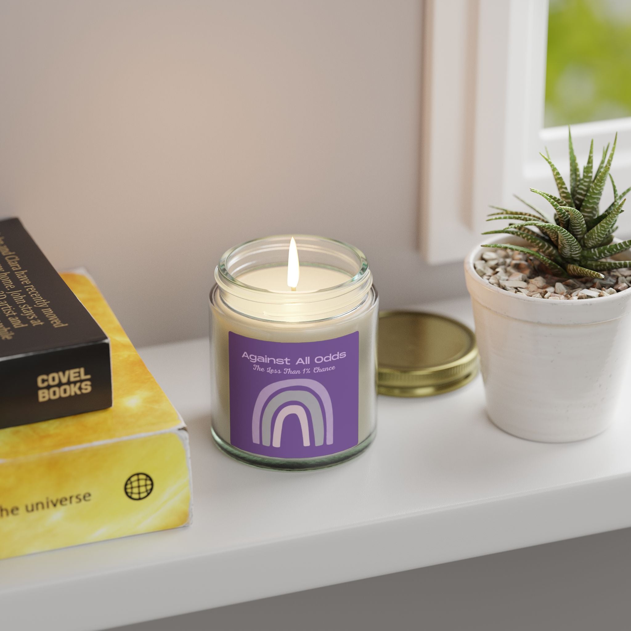 Scented Candle — Coconut Apricot Wax “Against All Odds” Purple Rainbow (4oz/9oz)