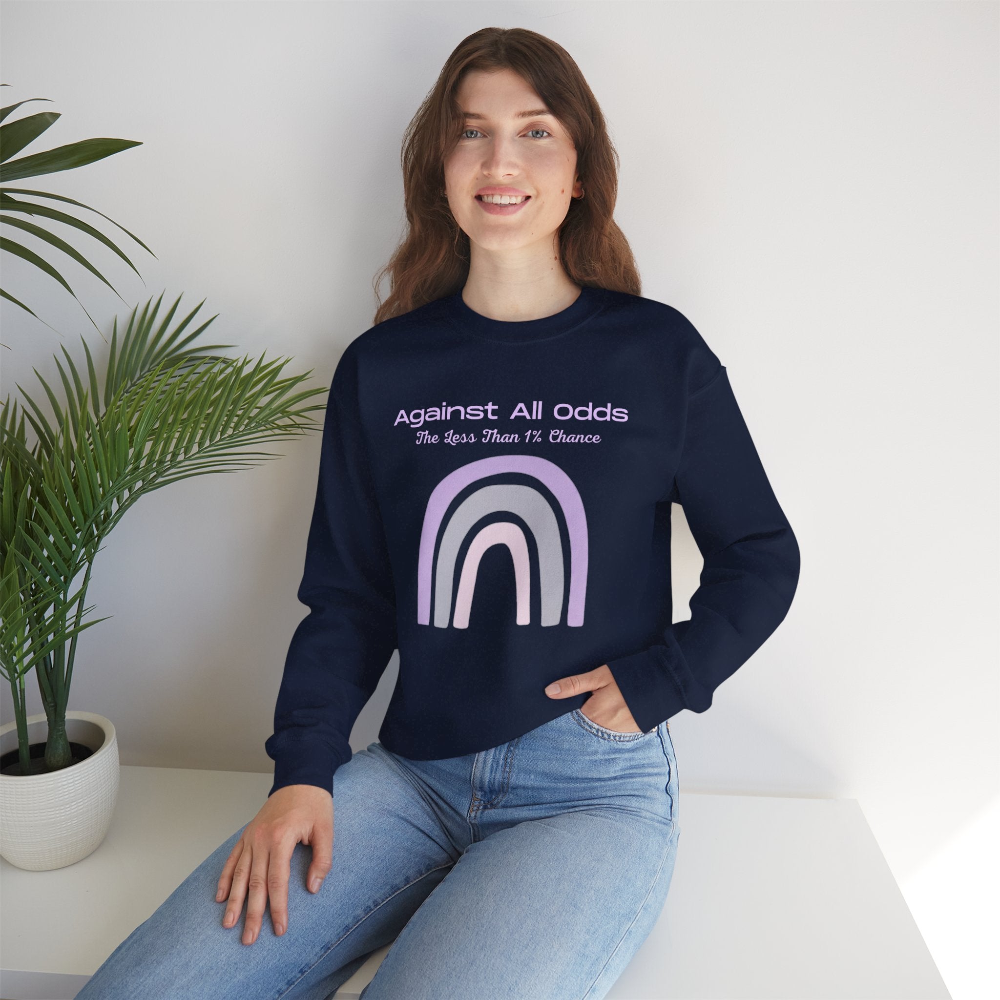 Crewneck Sweatshirt — Pastel Rainbow “Against All Odds” Inspirational Pullover