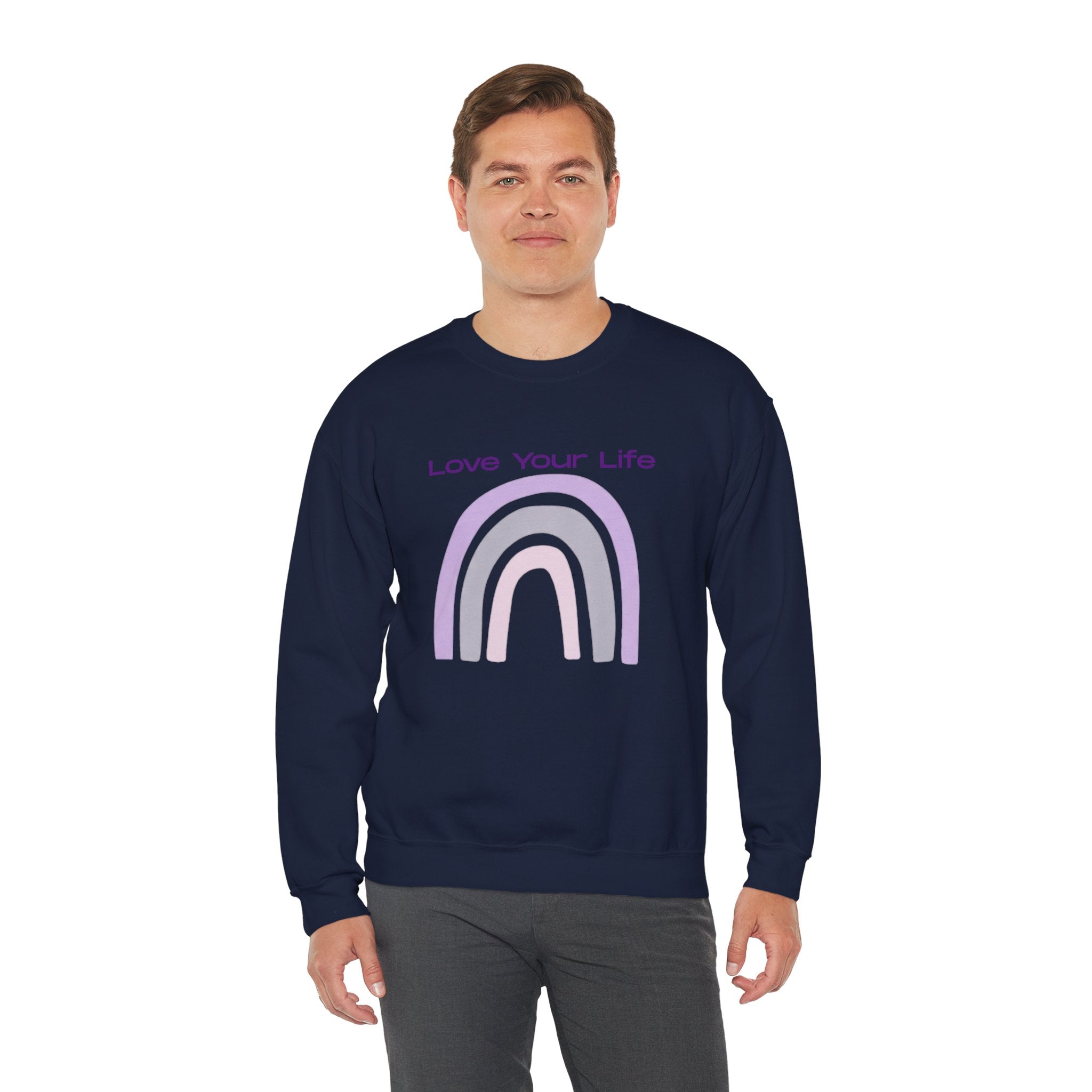 Crewneck Sweatshirt — "Love Your Life" Pastel Rainbow Casual Pullover