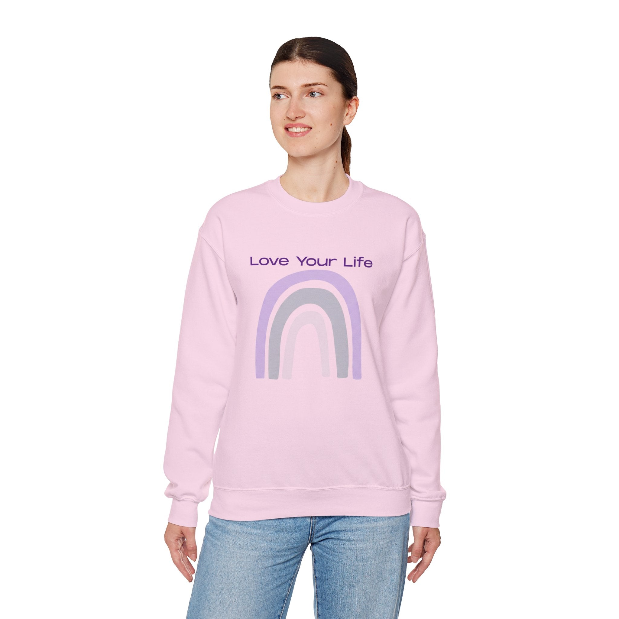 Crewneck Sweatshirt — "Love Your Life" Pastel Rainbow Casual Pullover